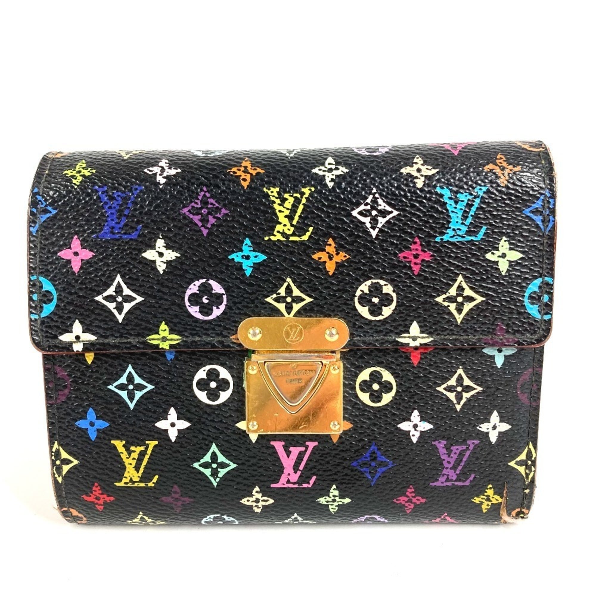 Louis Vuitton Black Multi-Color Noir Monogram Multicolore Canvas Wallet (Tri-Fold)
