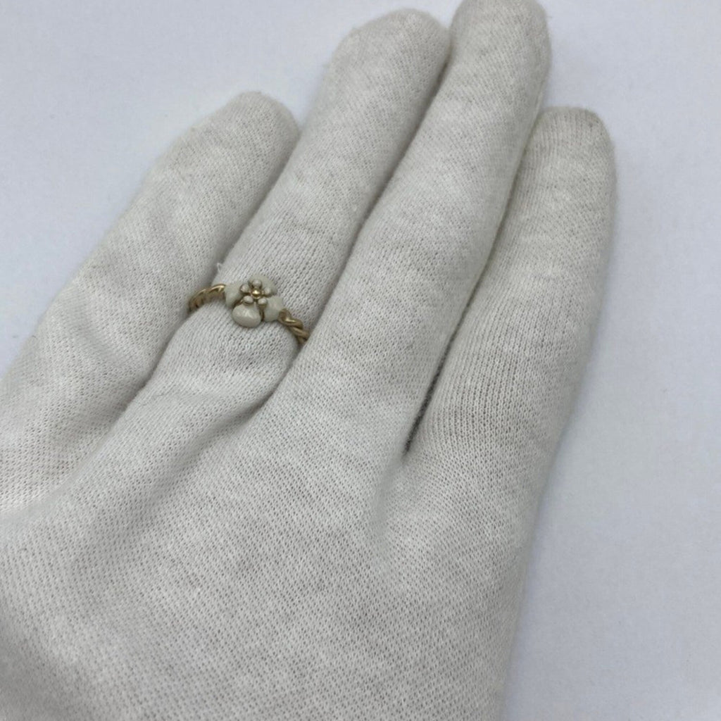 Chanel Gold White Metal Band Ring