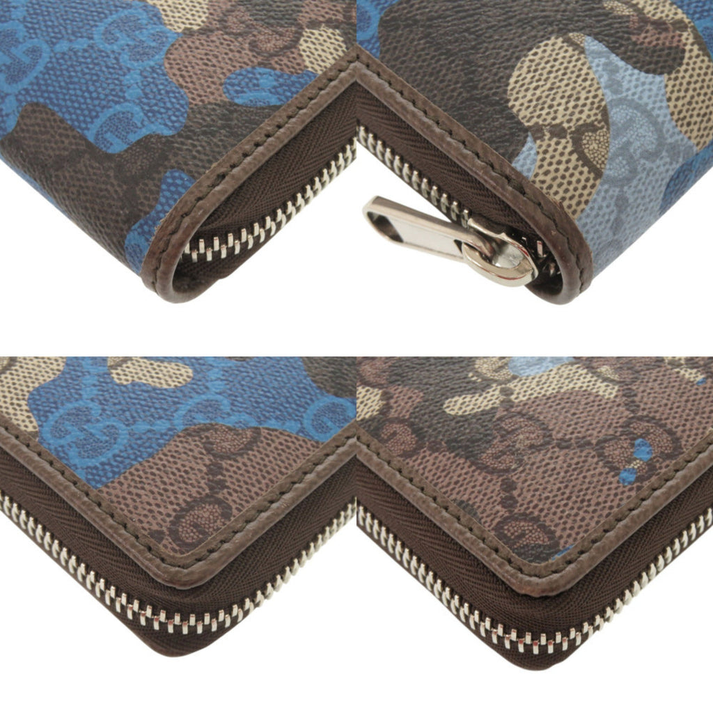 Gucci Beige Blue Coated Canvas Long Wallet (Bi-Fold) (Pre-Owned)