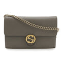 Gucci Gray Leather Chain/Shoulder Wallet (Pre-Owned)