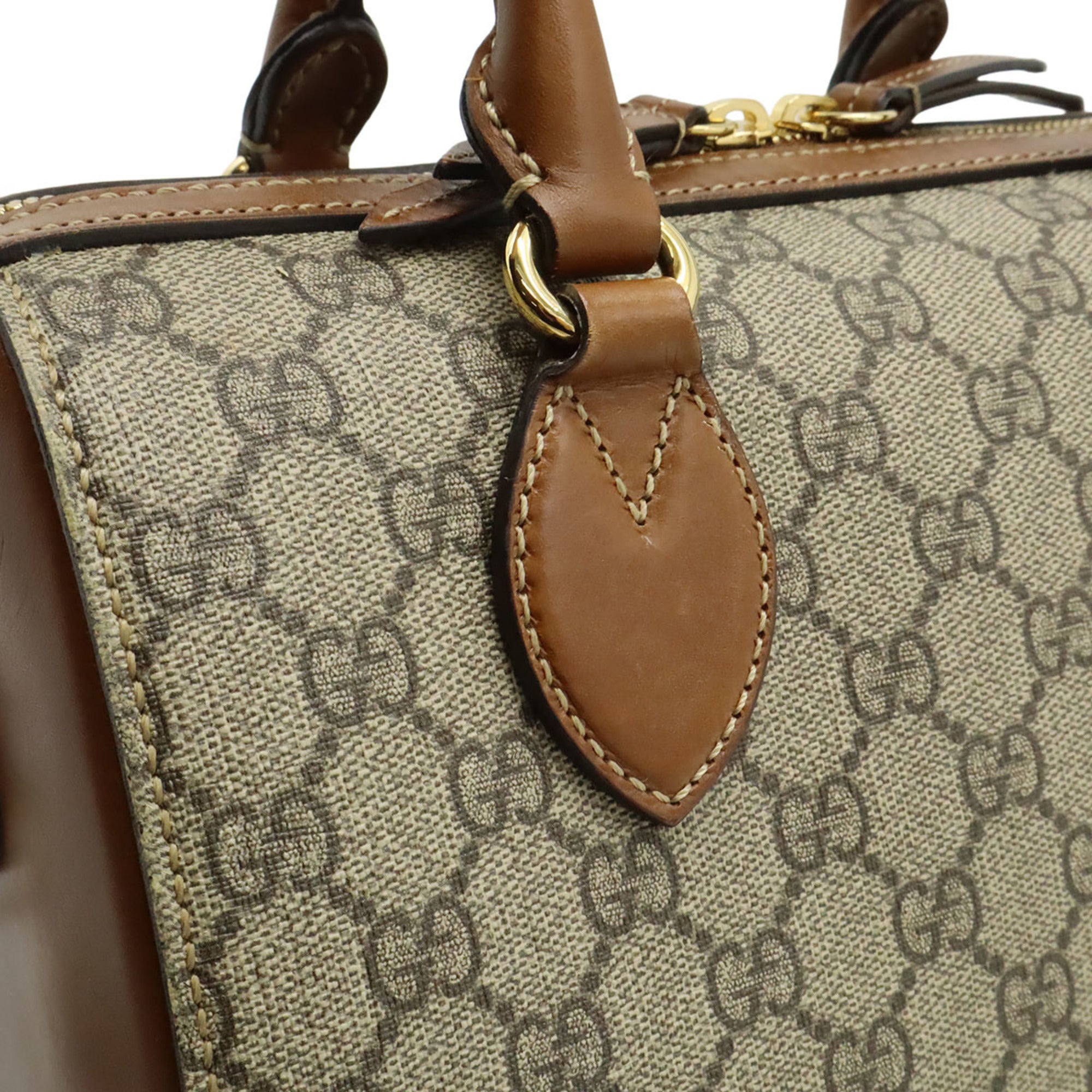 Gucci Beige Brown Gg Supreme Canvas Leather Handbag Shoulder Bag (Pre-Owned)
