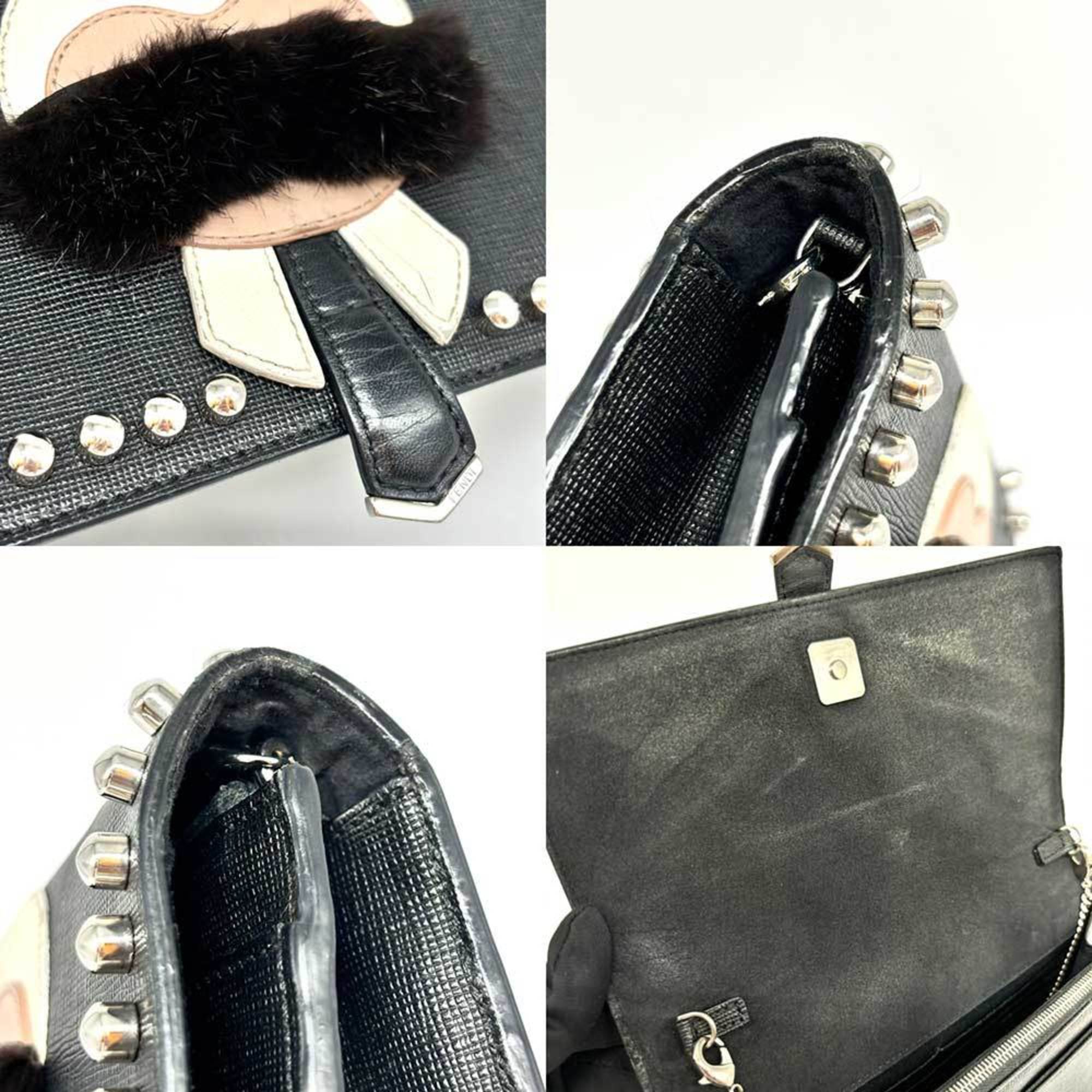 Fendi Black Leather Chain/Shoulder Wallet