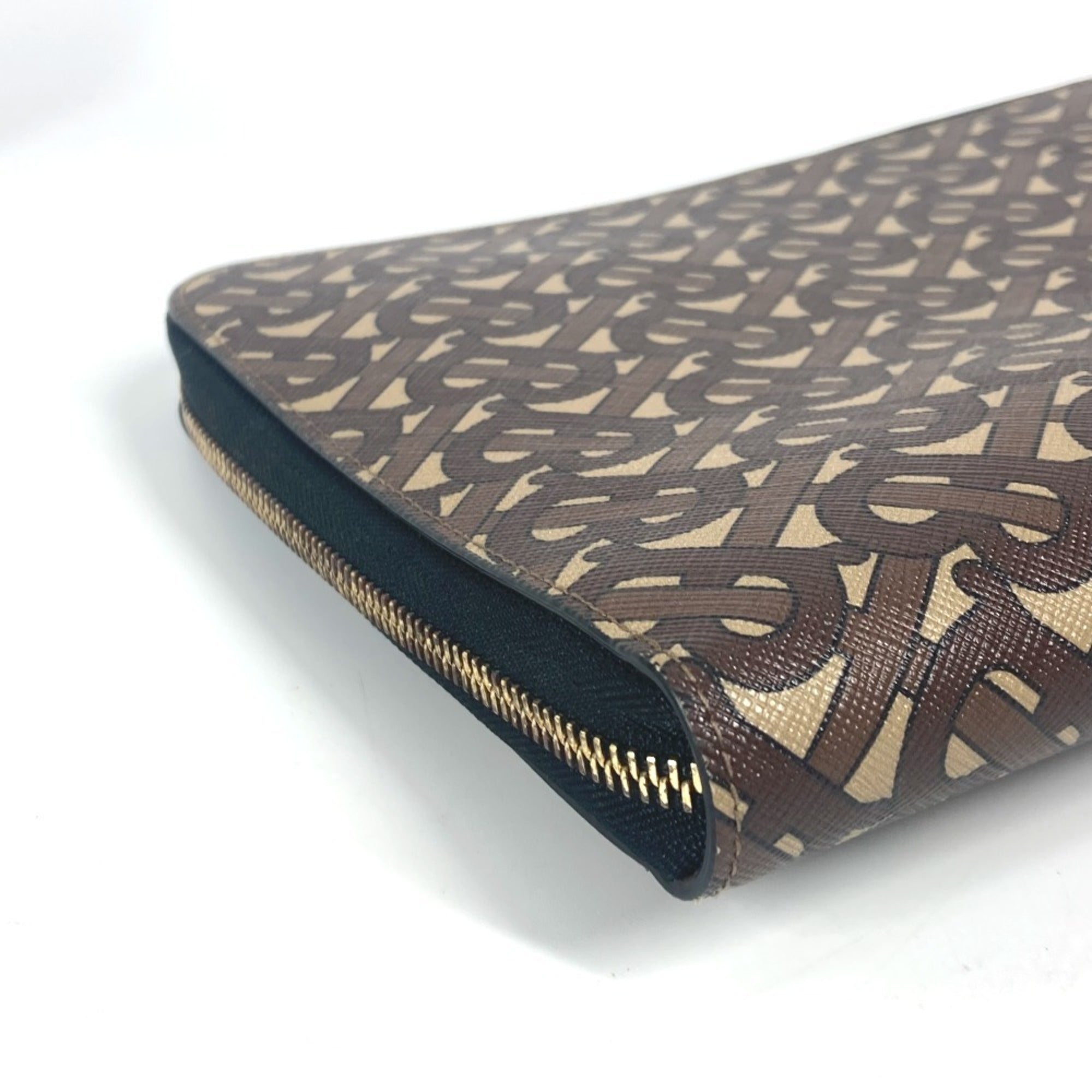 Burberry Brown Leather Canvas Clutch Bag Pouch