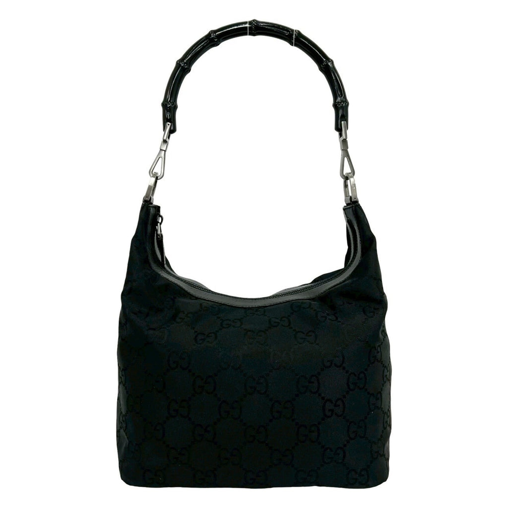 Gucci Black Bamboo Leather Nylon Handbag Shoulder Bag (Pre-Owned)