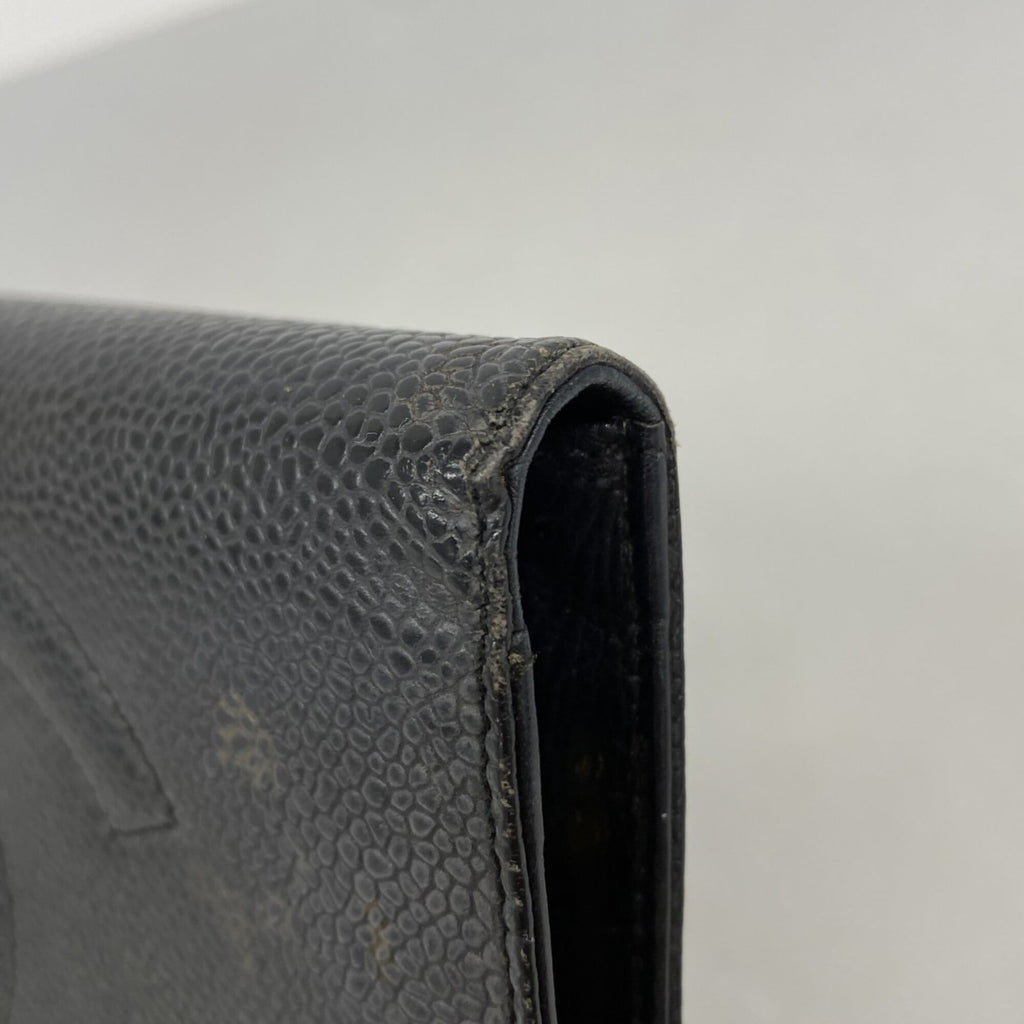 Chanel Black Grained Calfskin Long Wallet (Bi-Fold)