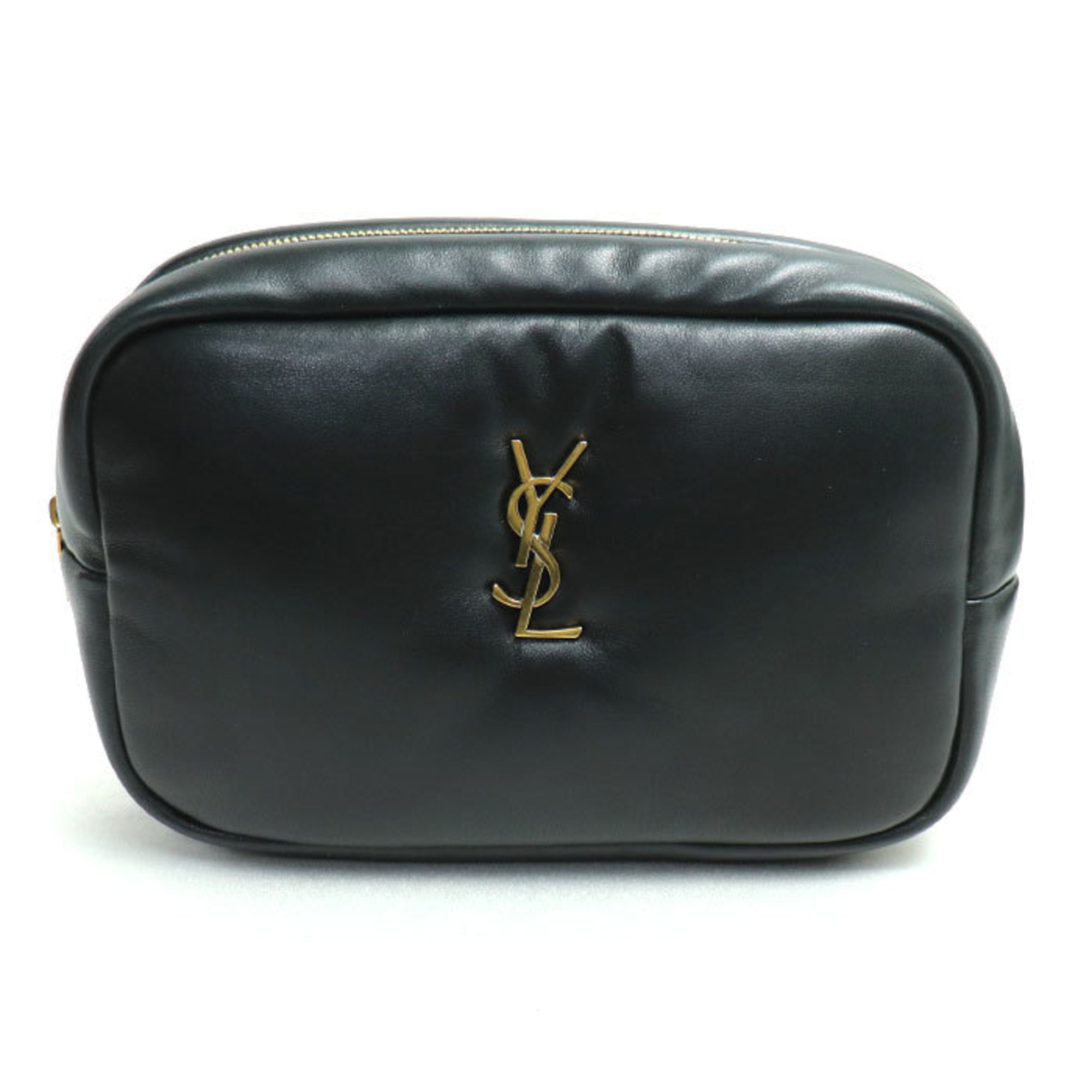 Yves Saint Laurent Black Leather Clutch Bag Pouch (Pre-Owned)