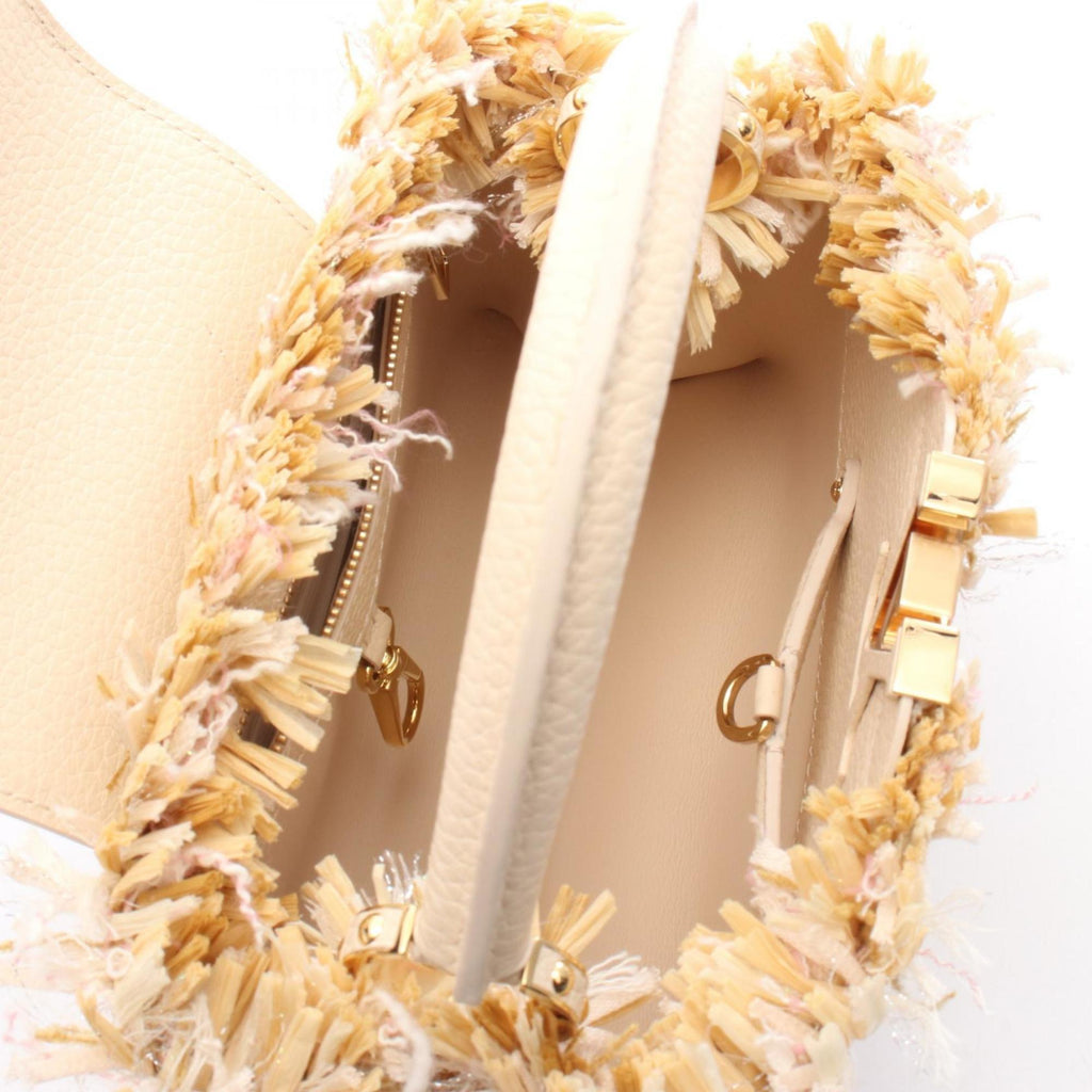 Louis Vuitton Beige Ivory Multi-Color Fabric Raffia Leather Handbag