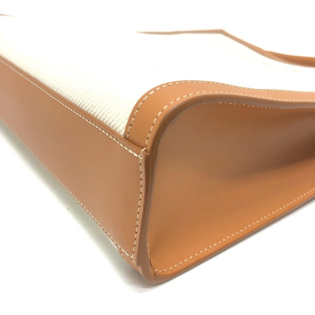 Celine Cabas Beige Brown Leather Canvas Handbag Shoulder Bag Tote Bag