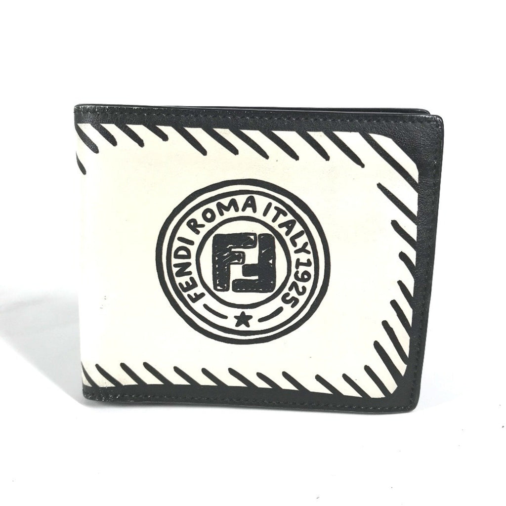 Fendi Black White Leather Bill Wallet (Bi-Fold)