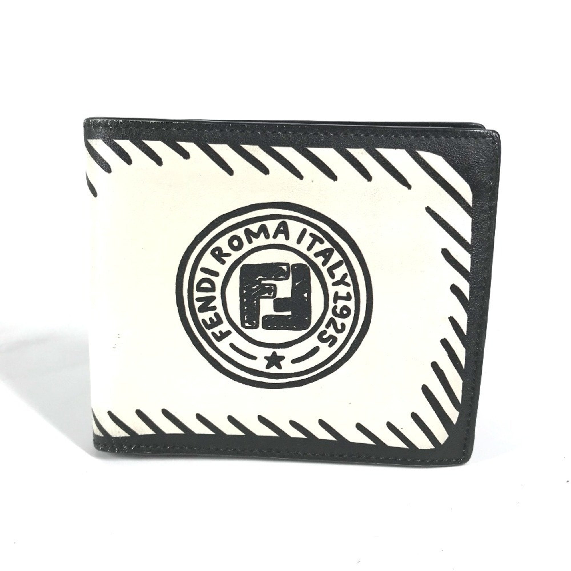 Fendi Black White Leather Bill Wallet (Bi-Fold)