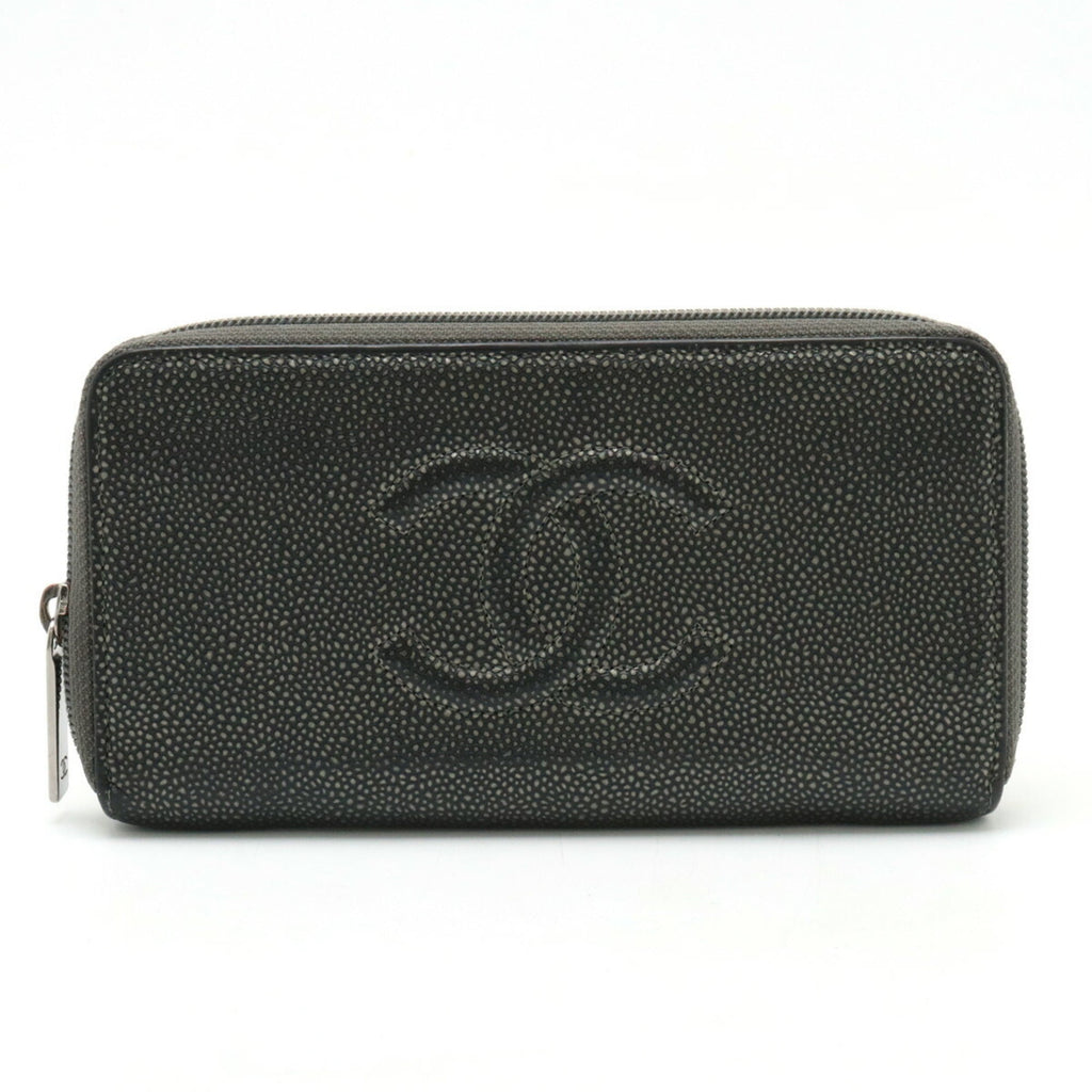 Chanel Metallic Gray Grained Calfskin Long Wallet (Bi-Fold)