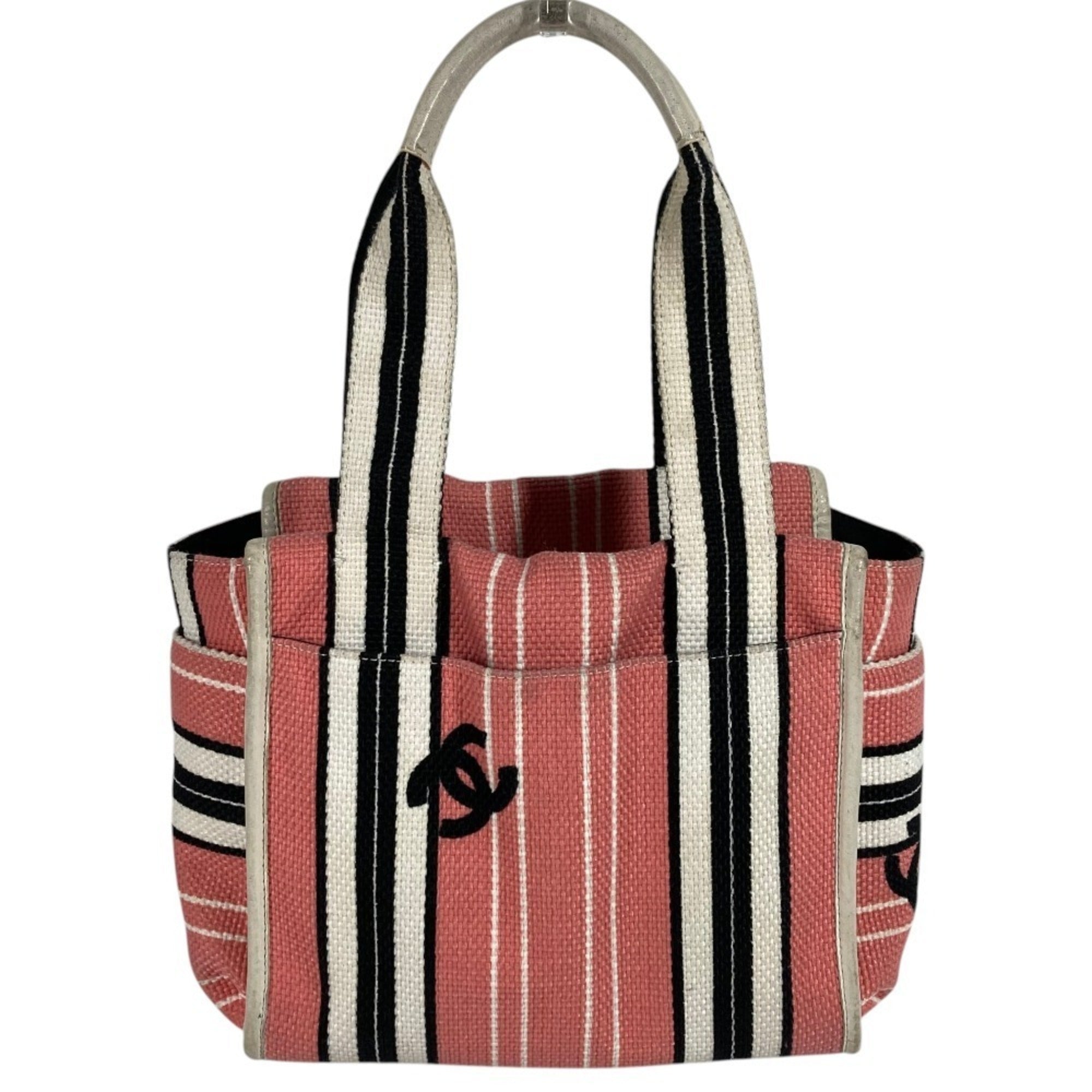 Chanel Black Pink White Canvas Leather Shoulder Bag Tote Bag
