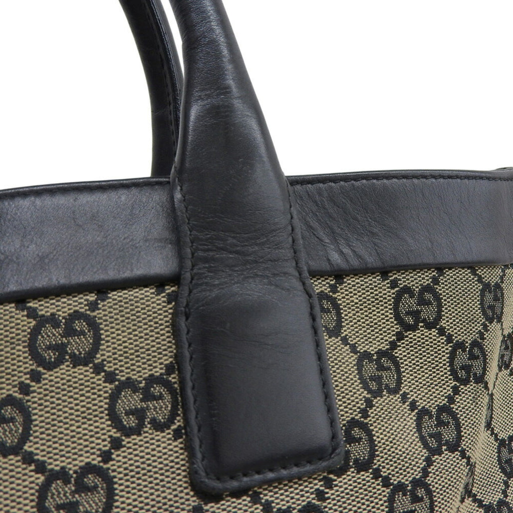 Gucci Gray Navy Gg Canvas Leather Handbag (Pre-Owned)