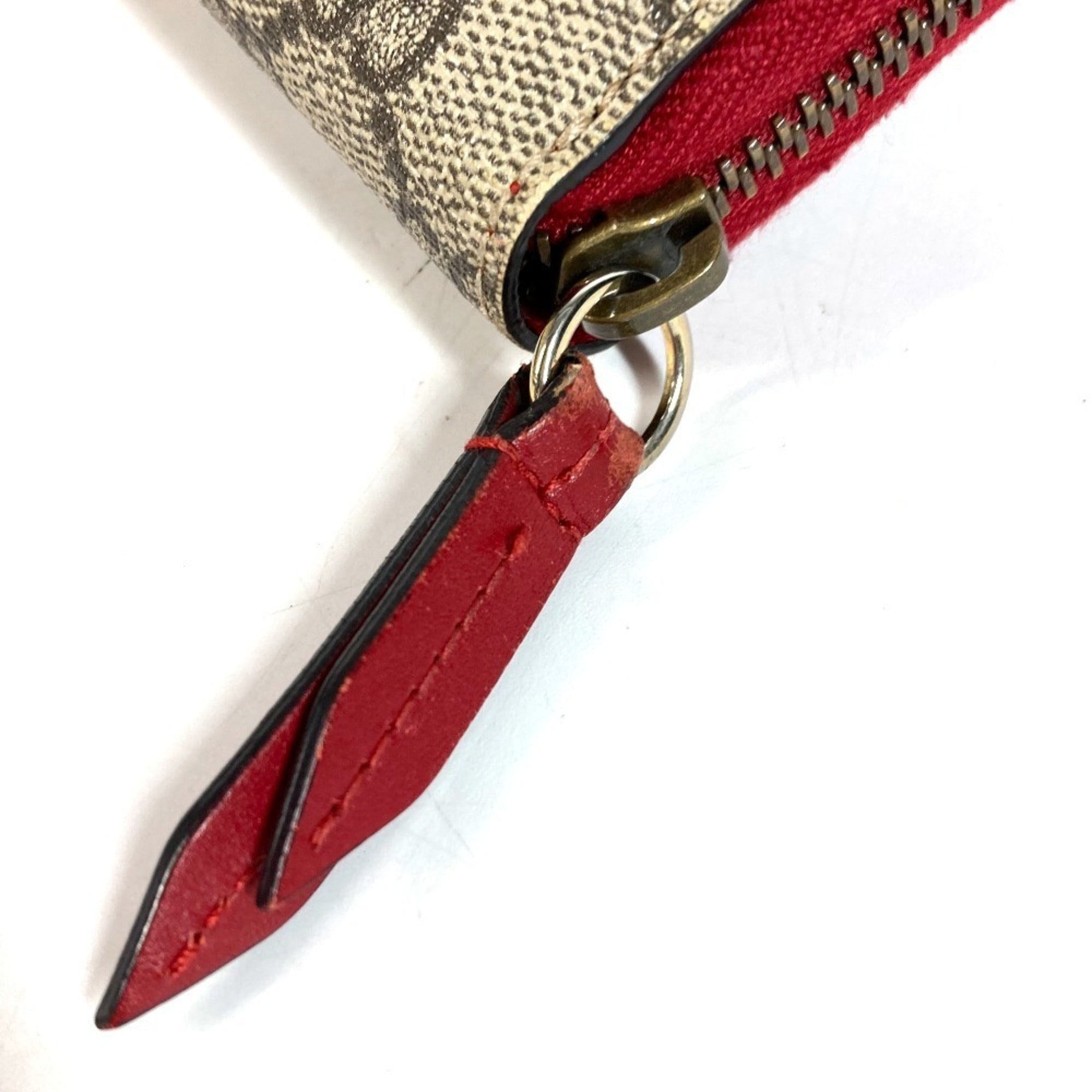Gucci Gg Supreme Beige Red Color Gg Supreme Leather Long Wallet (Bi-Fold) (Pre-Owned)