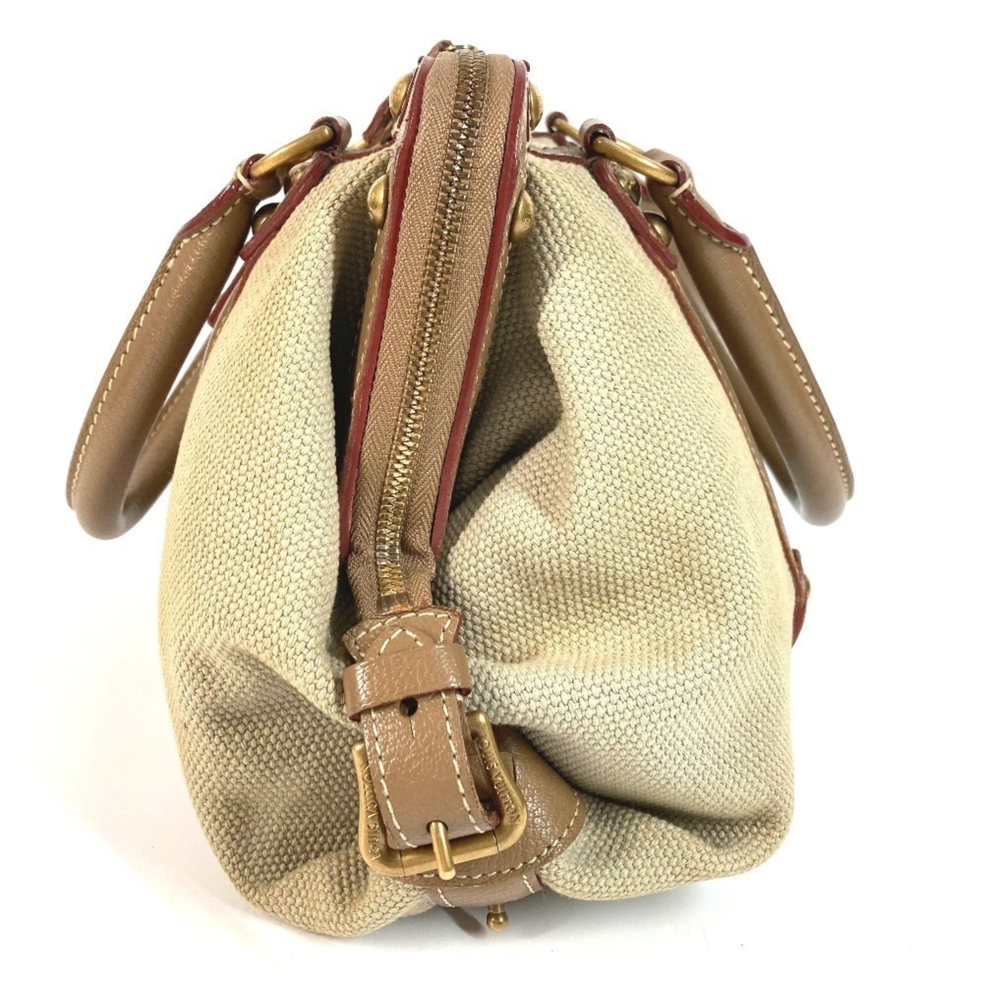 Louis Vuitton Beige Canvas Leather Handbag Shoulder Bag Tote Bag