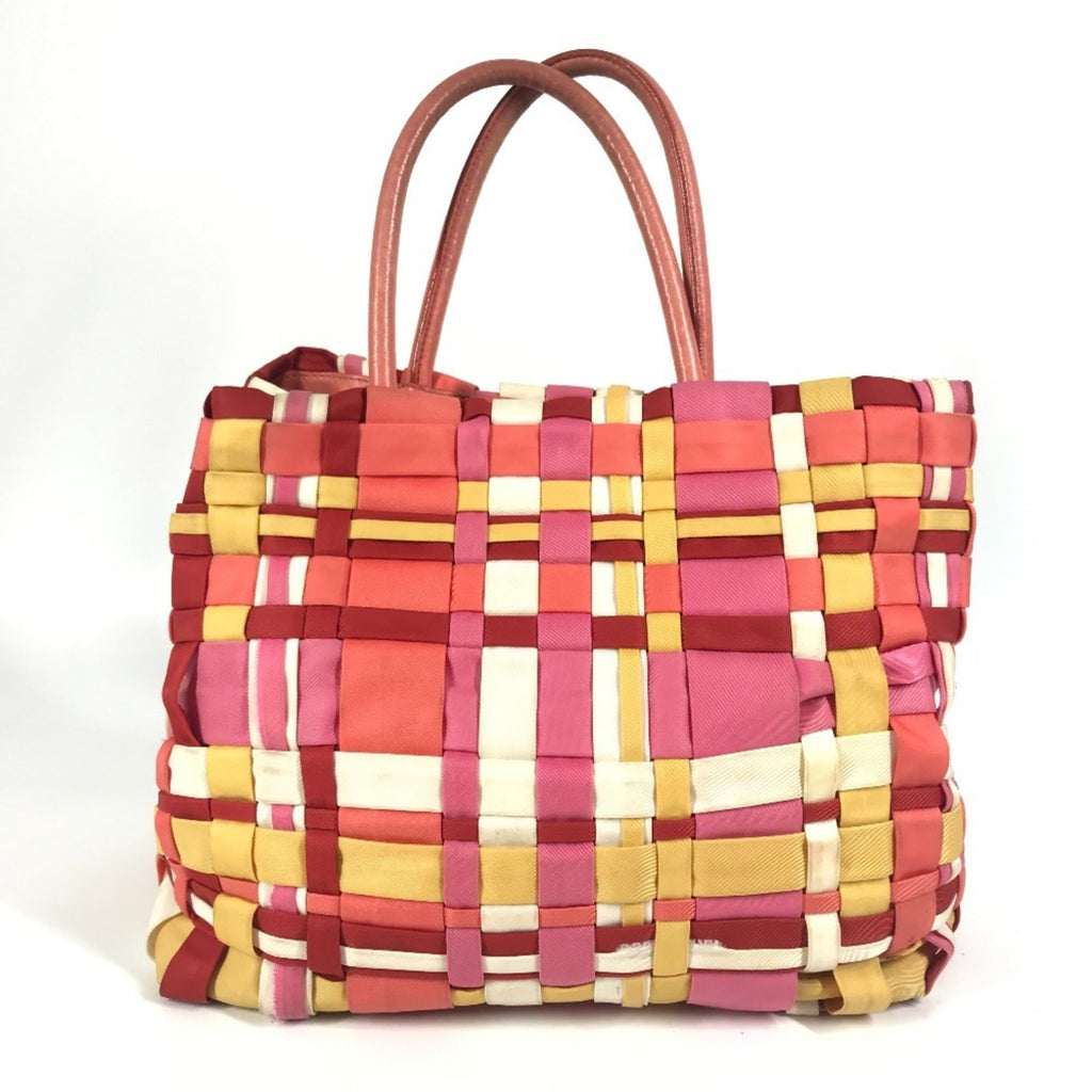 Prada Pink White Nylon Handbag Tote Bag
