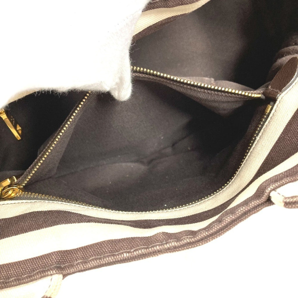 Prada Brown White Canvas Handbag Tote Bag