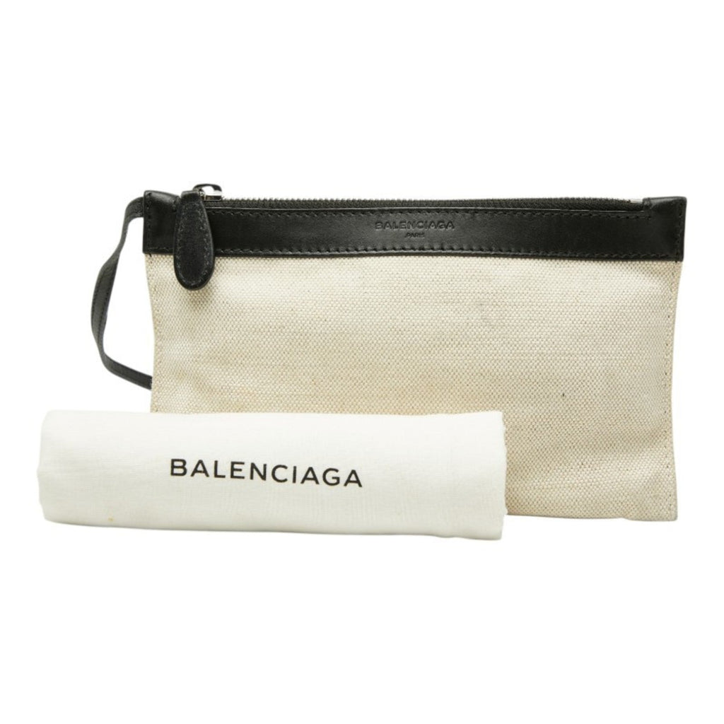 Balenciaga Black White Canvas Leather Handbag Pouch Tote