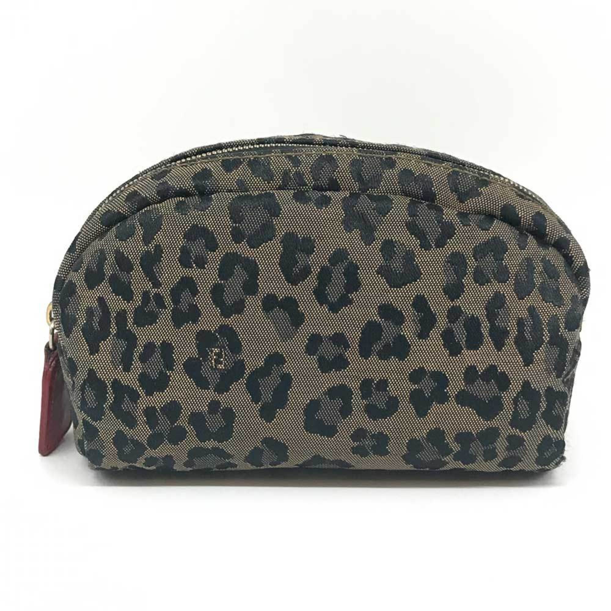 Fendi Brown Canvas Leather Pouch