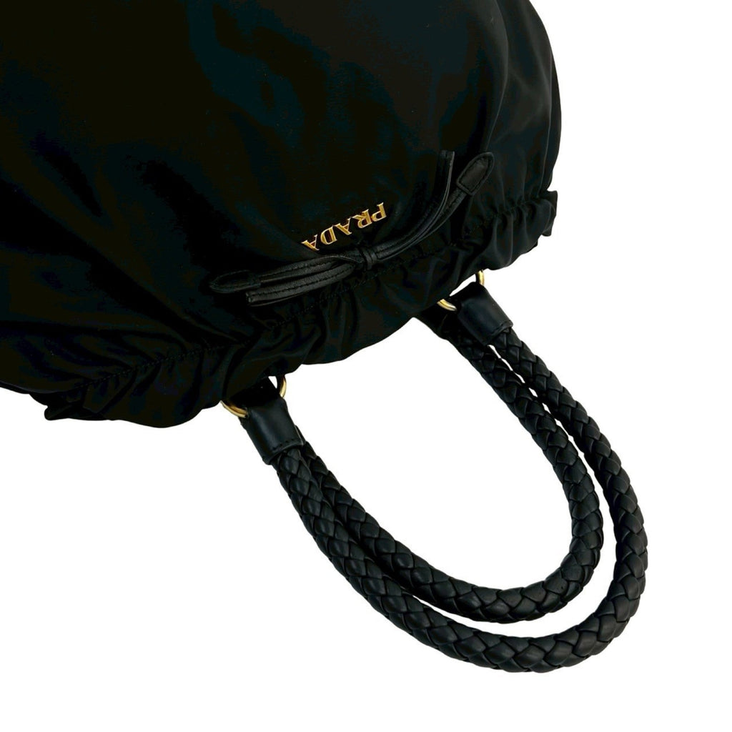 Prada Black Nylon Leather Handbag Shoulder Bag