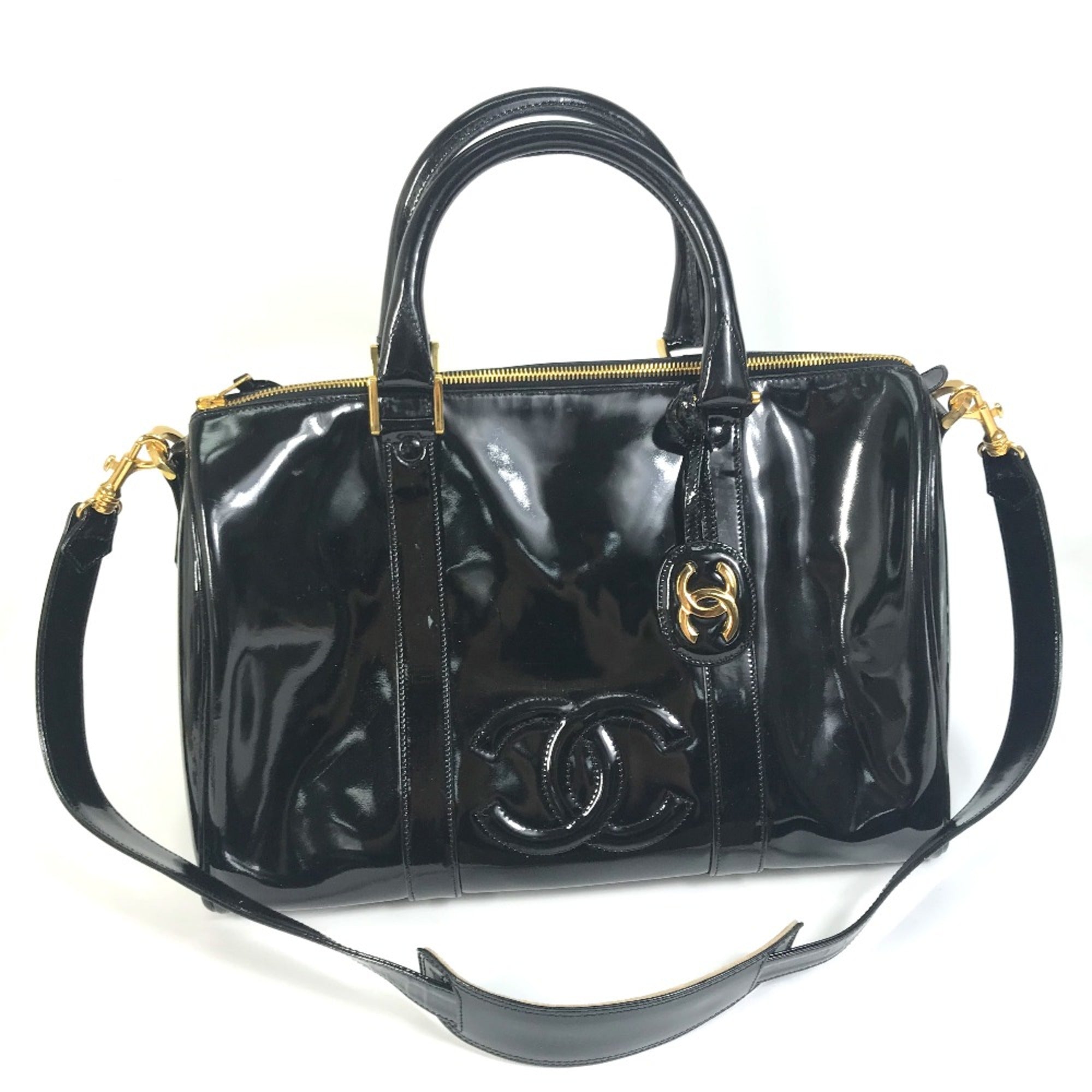 Chanel Black Patent Leather Boston Bag