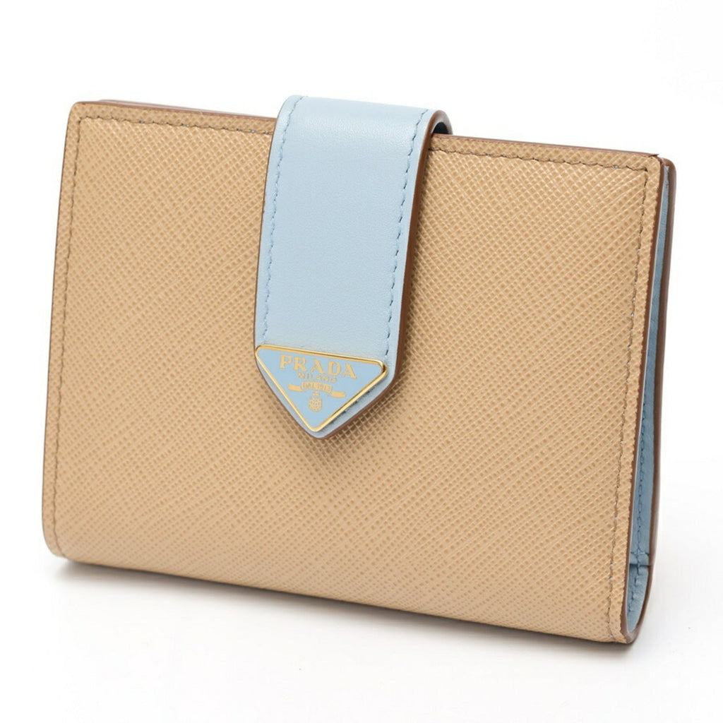 Prada Beige Light Blue Saffiano Wallet (Bi-Fold)