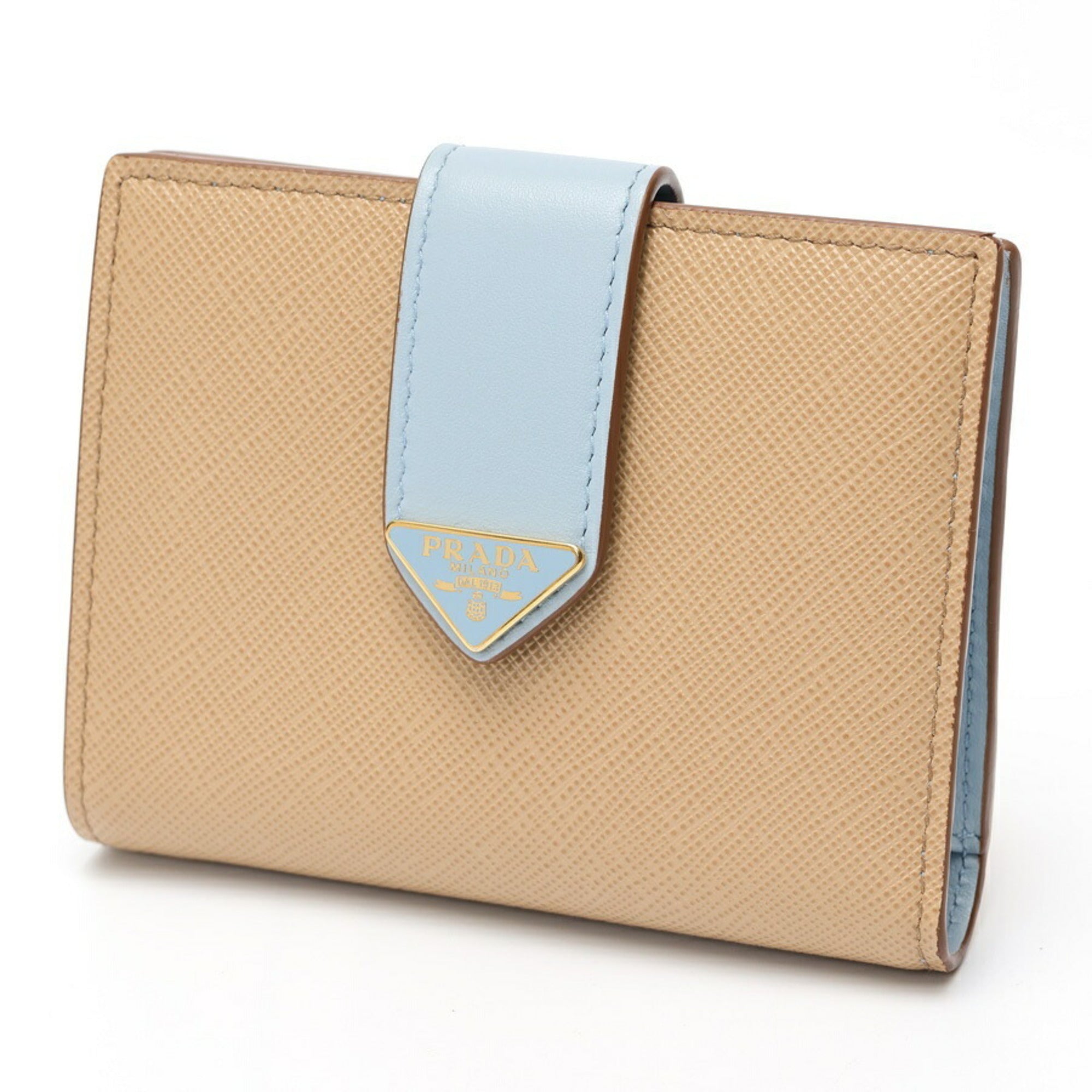 Prada Beige Light Blue Saffiano Wallet (Bi-Fold)
