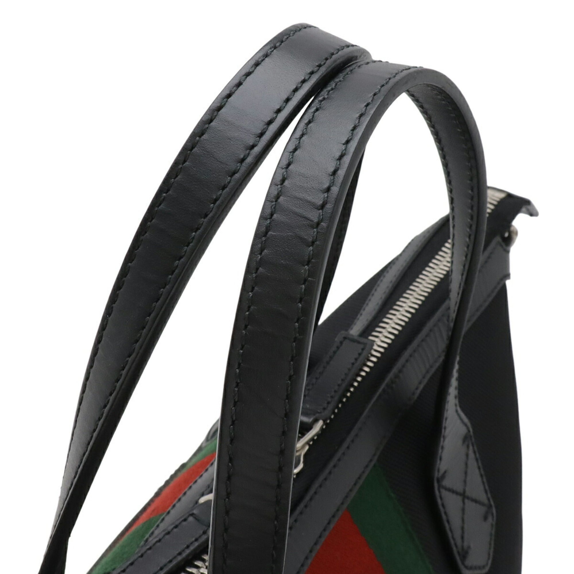 Gucci Black Green Red Color Nylon Canvas Leather Shoulder Bag Tote Bag (Pre-Owned)