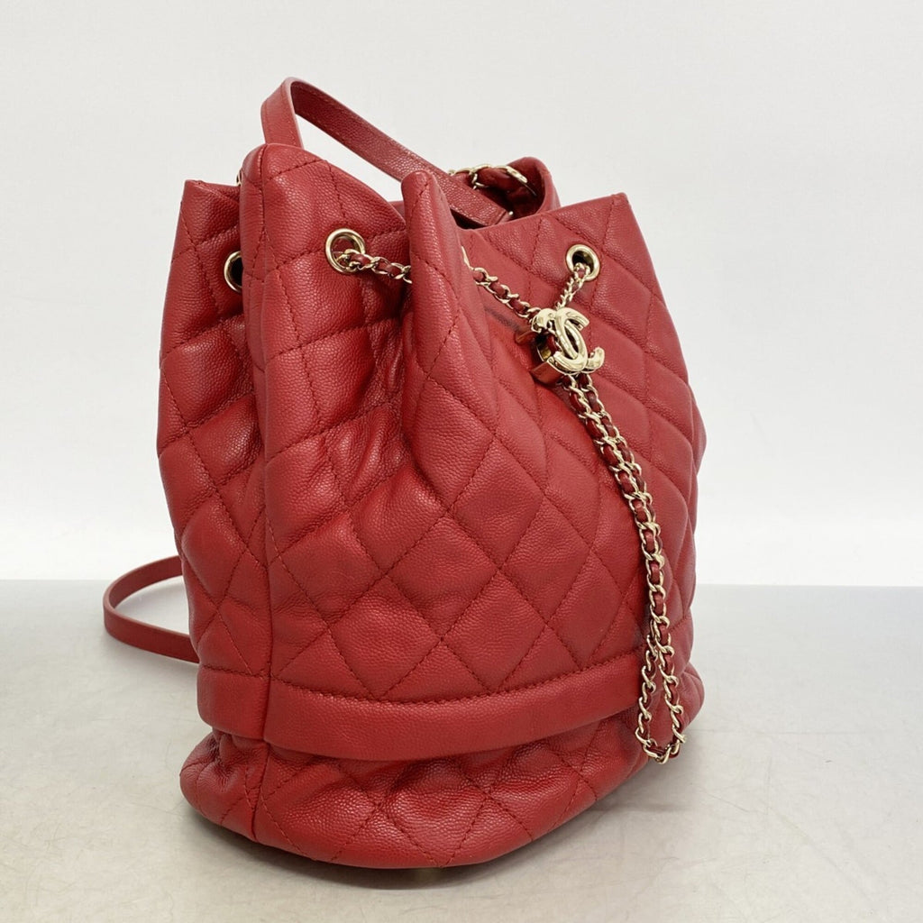Chanel Red Color Grained Calfskin Handbag