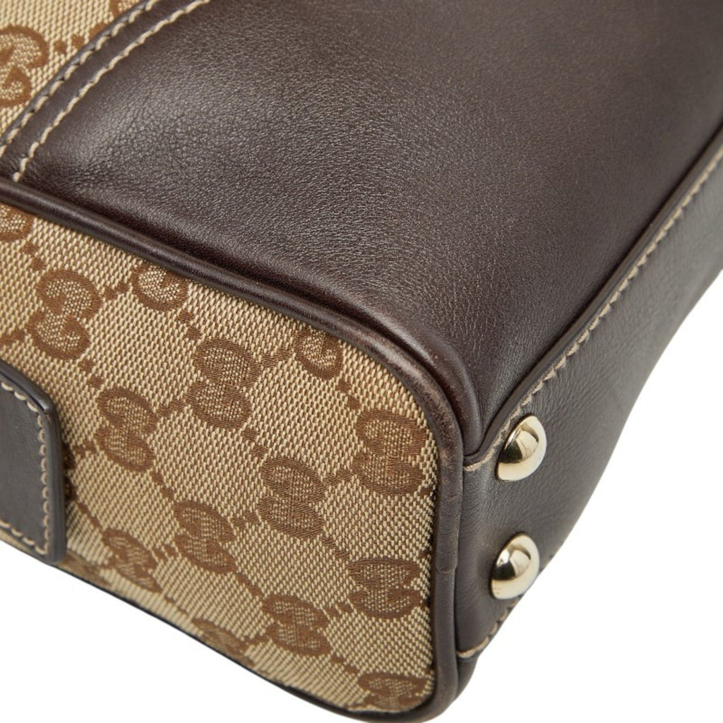 Gucci Beige Brown Gg Canvas Leather Handbag (Pre-Owned)