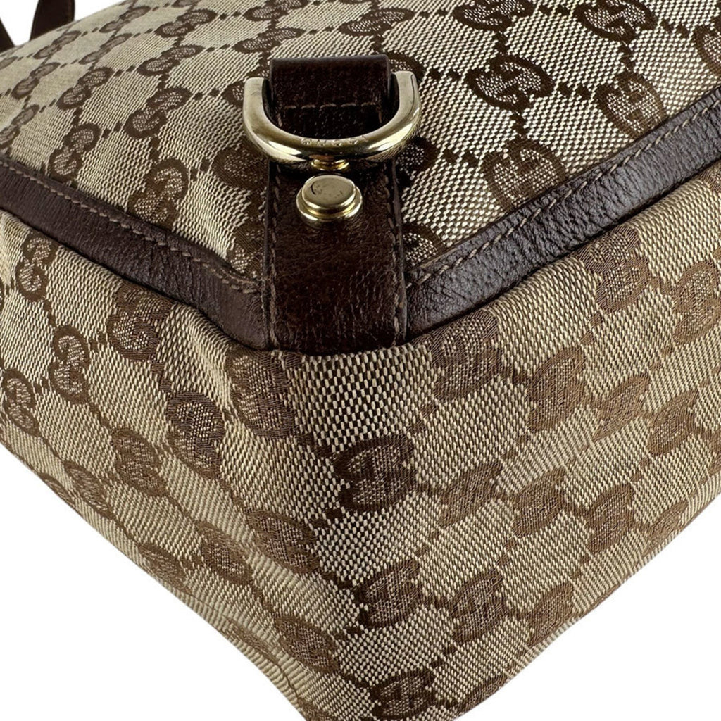 Gucci Brown Brown Gg Gg Canvas Leather Handbag (Pre-Owned)