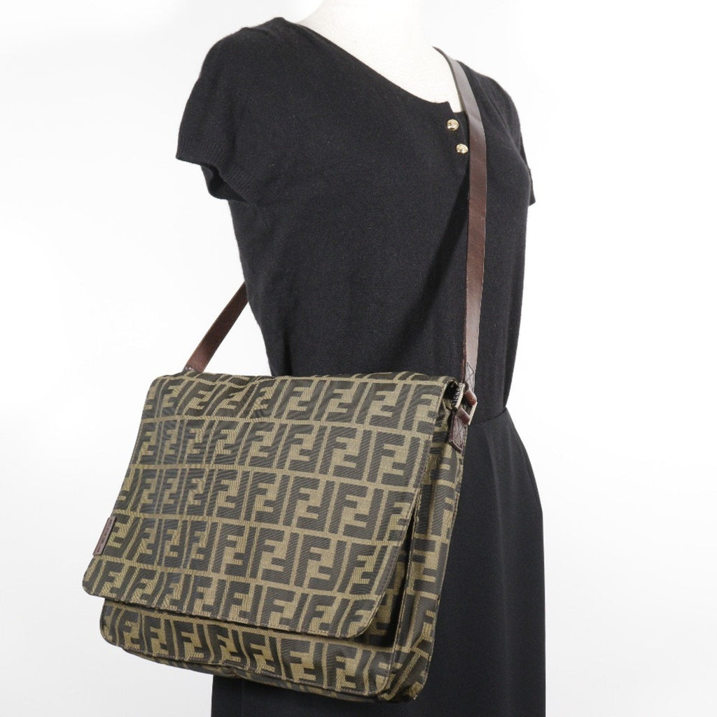 Fendi Brown Nylon Canvas Shoulder Bag
