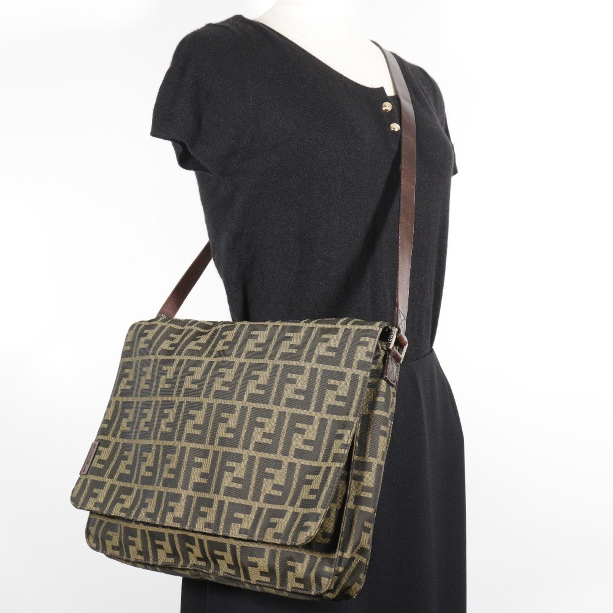 Fendi Brown Nylon Canvas Shoulder Bag