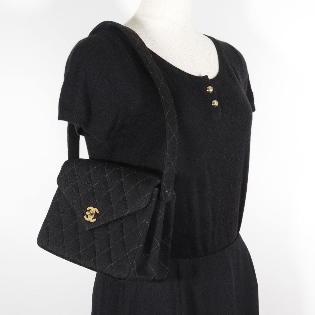 Chanel Black Cotton Shoulder Bag