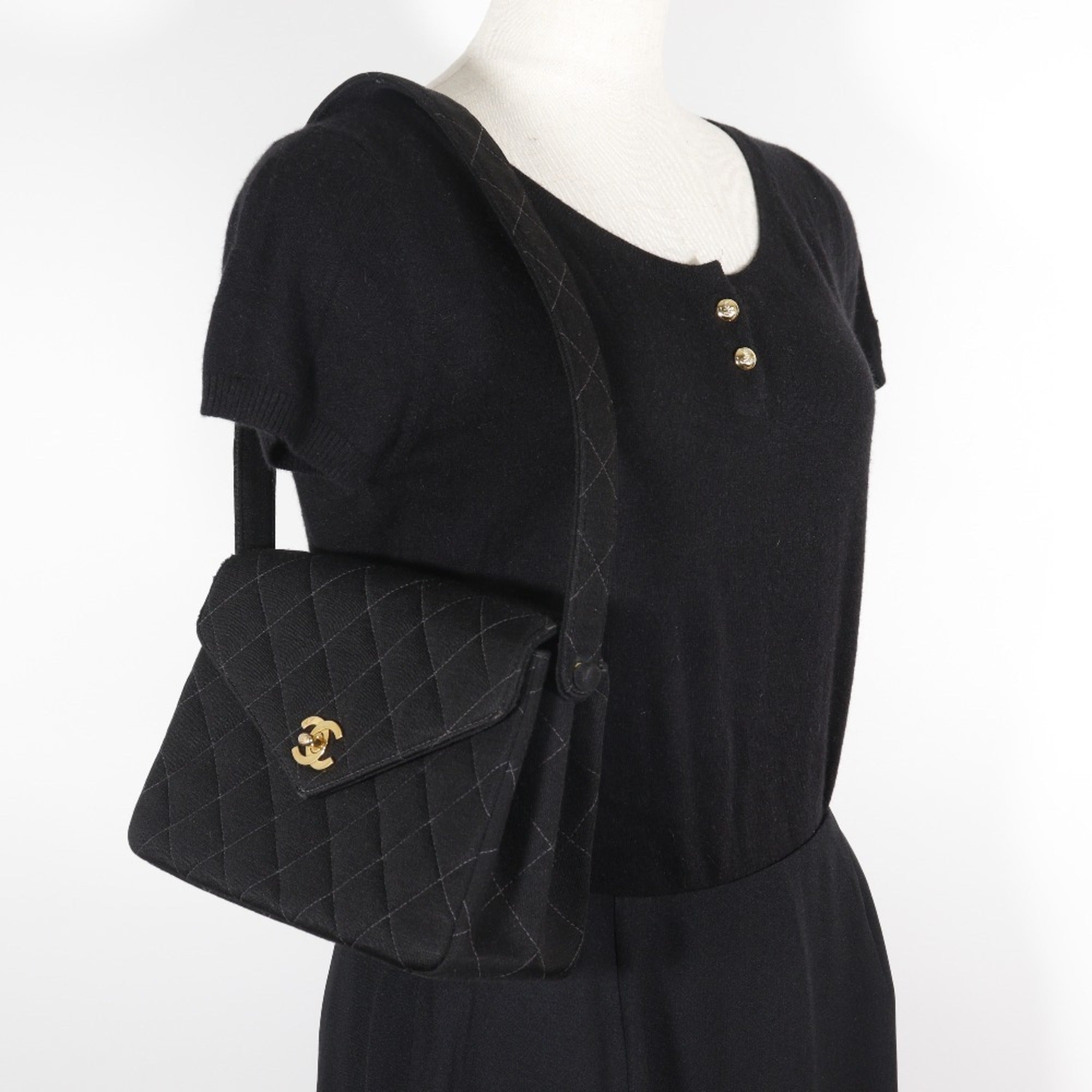 Chanel Black Cotton Shoulder Bag