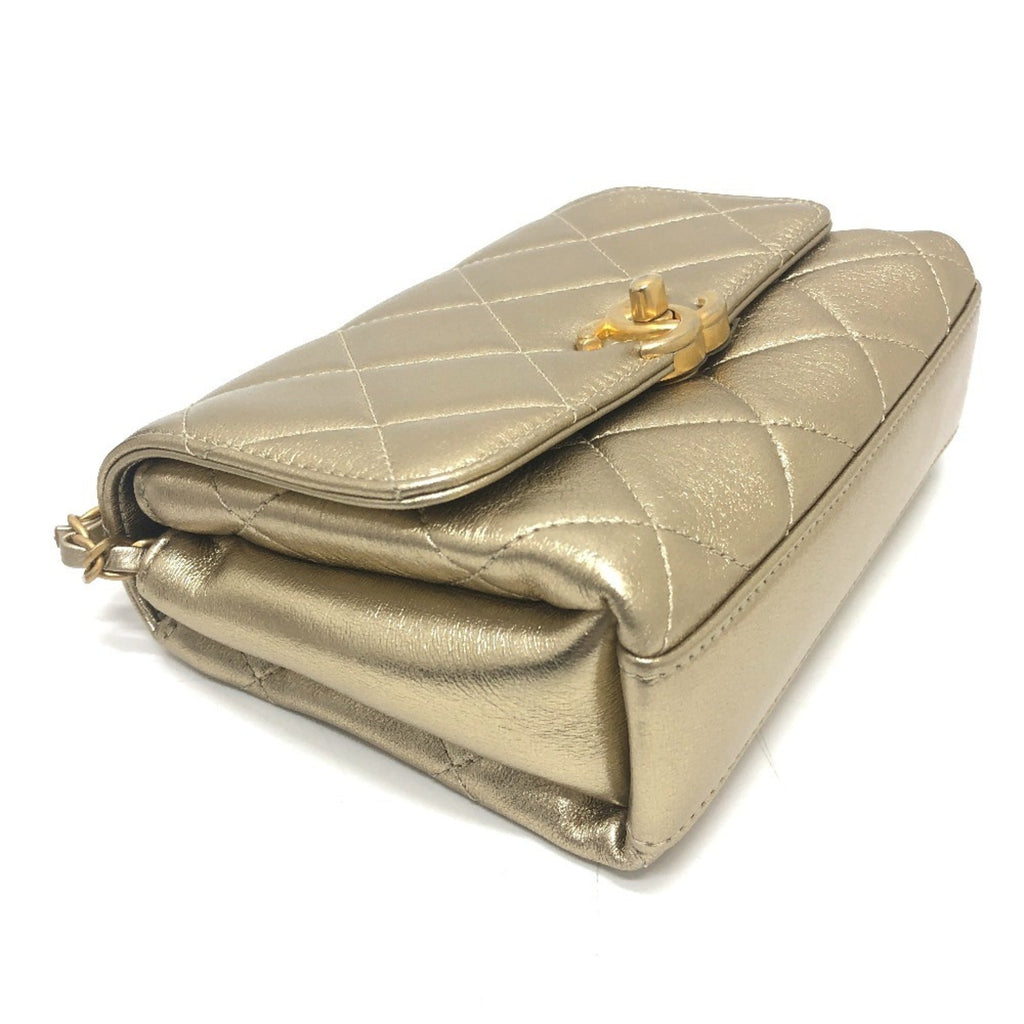 Chanel Matelasse Gold Leather Handbag Shoulder Bag