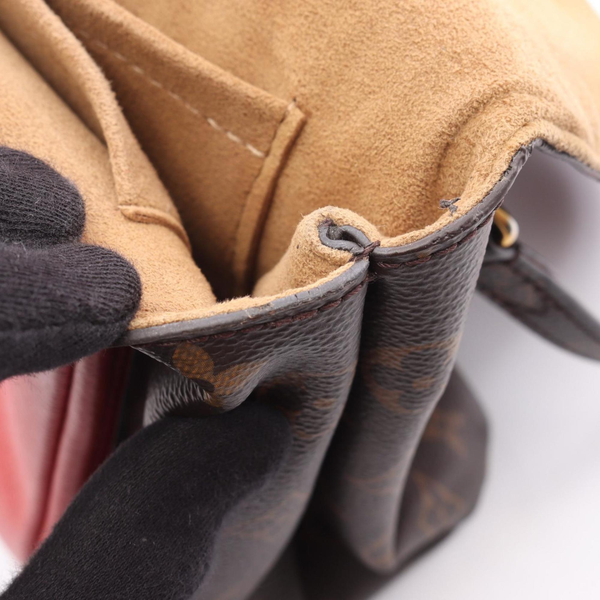 Louis Vuitton Brown Red Color Coated Canvas Leather Handbag