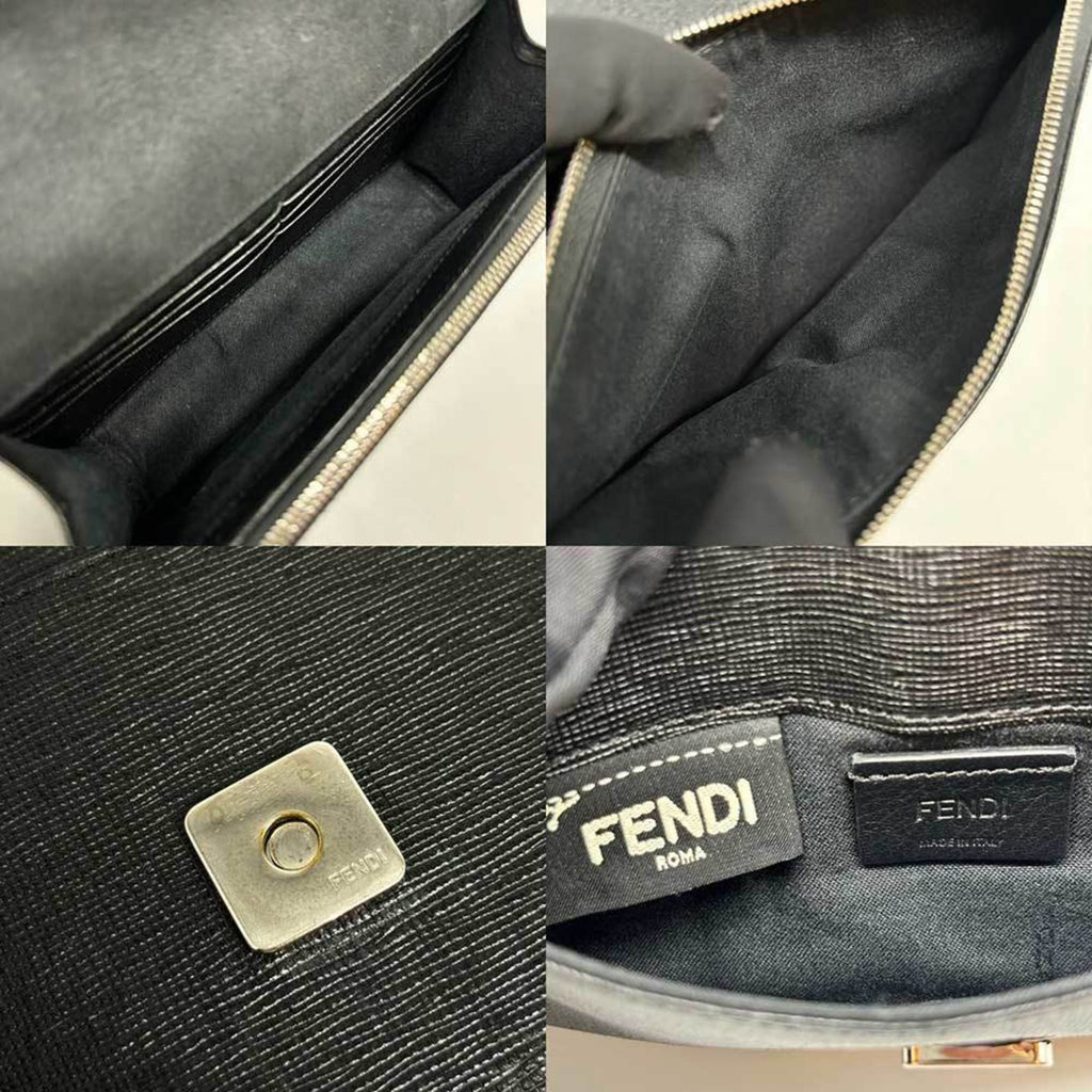Fendi Black Leather Chain/Shoulder Wallet