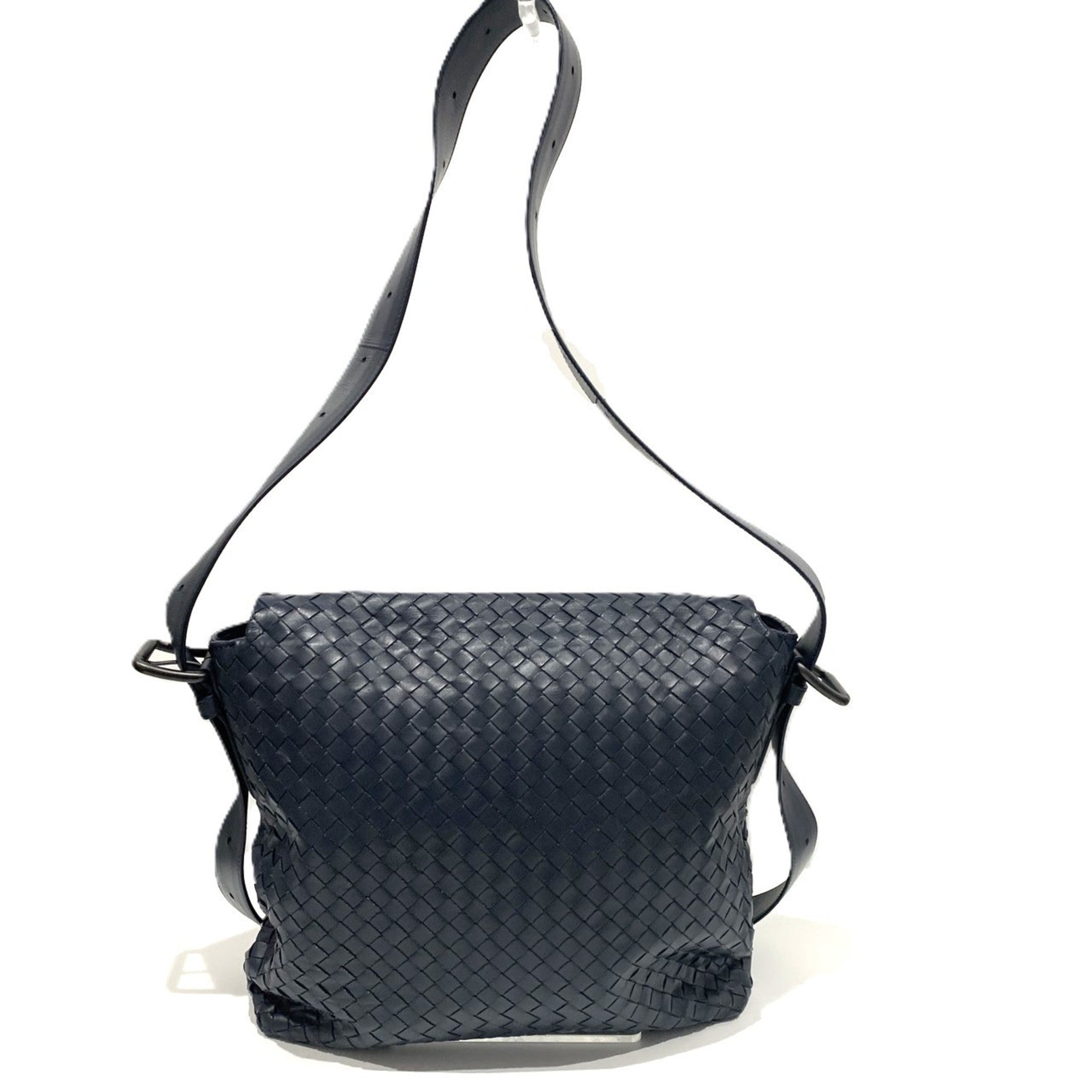 Bottega Veneta Intrecciato Navy Leather Messenger Bag