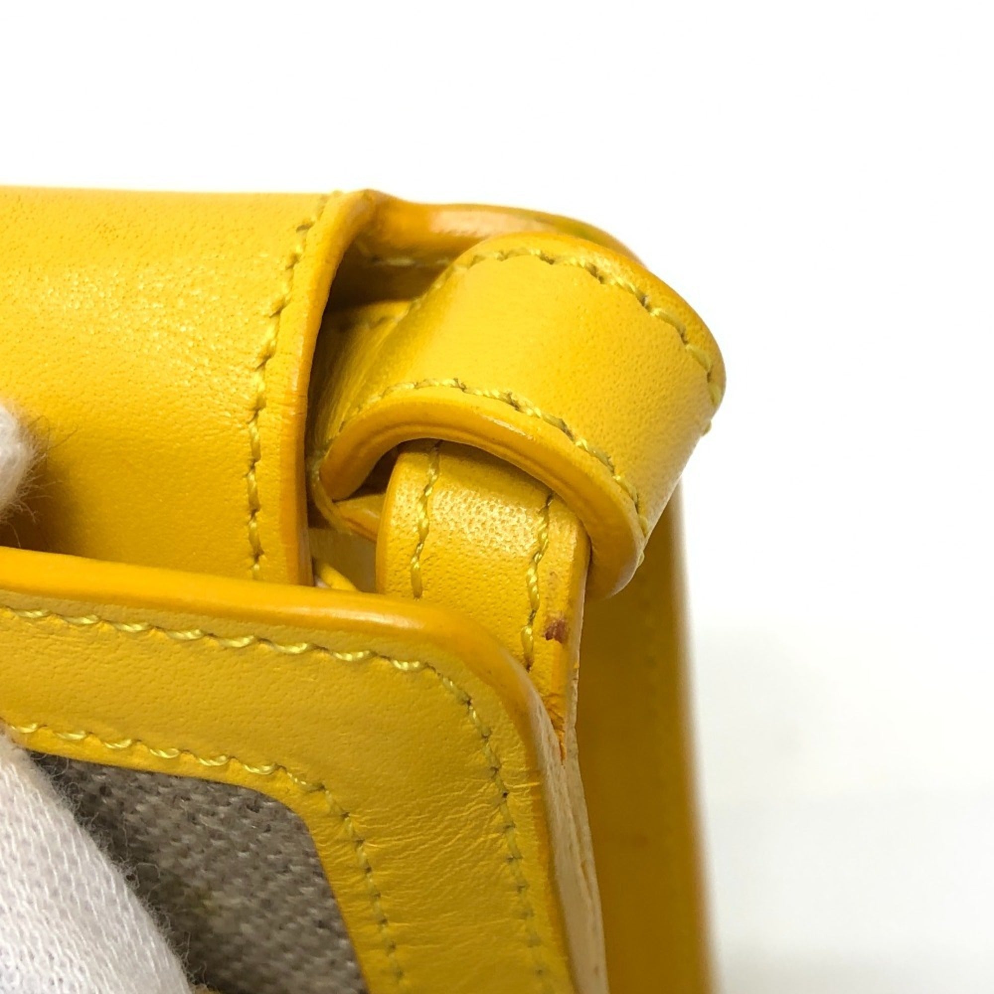 Celine Beige Yellow Leather Canvas Pochette Shoulder Bag