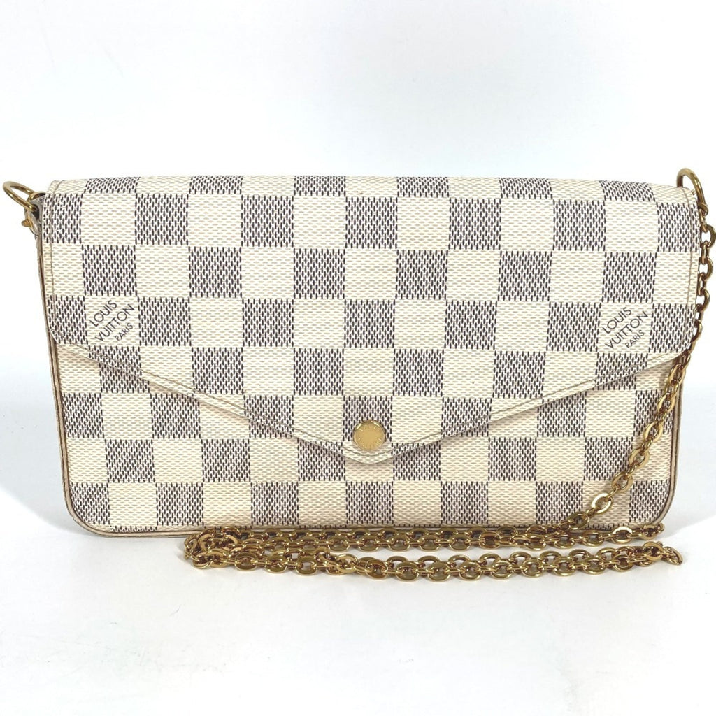 Louis Vuitton Pink Rose Ballerine White Damier Azur Chain/Shoulder Wallet