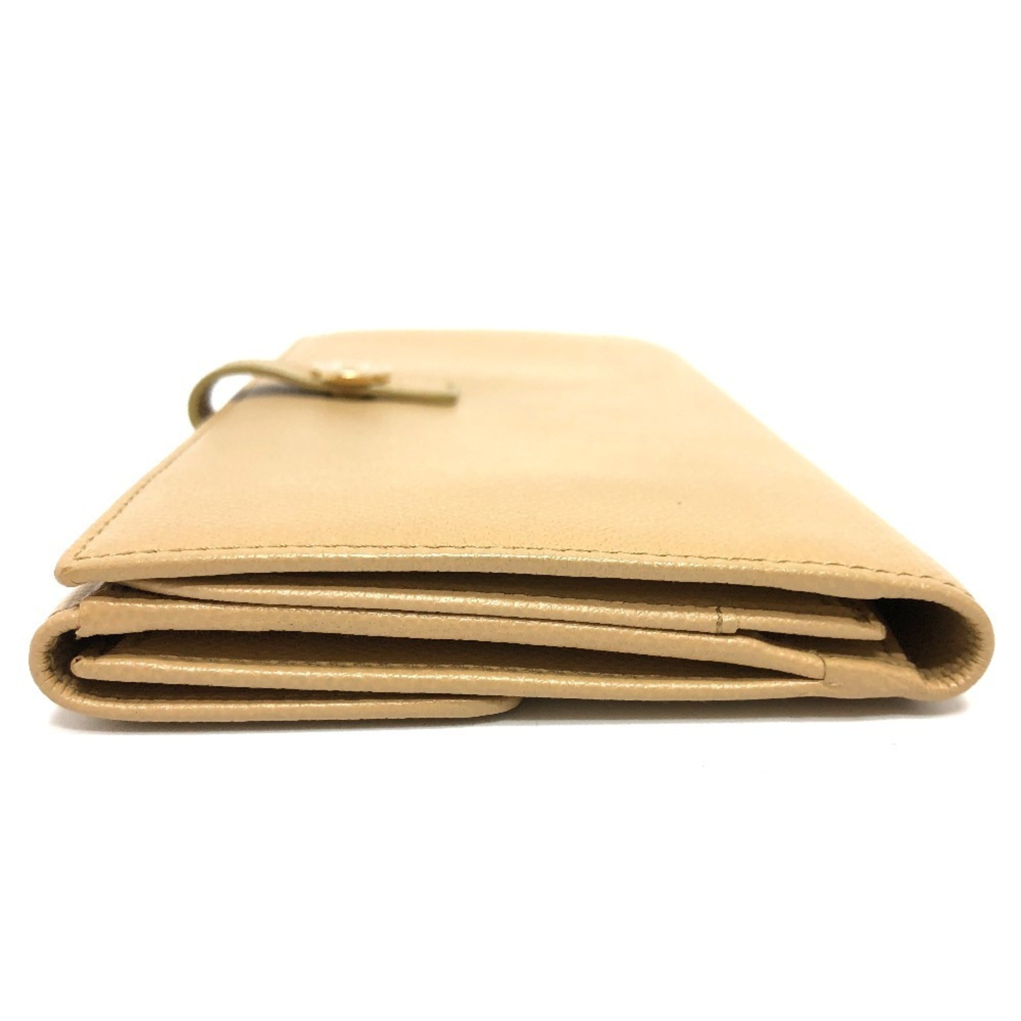 Chanel Beige Leather Long Wallet (Bi-Fold)