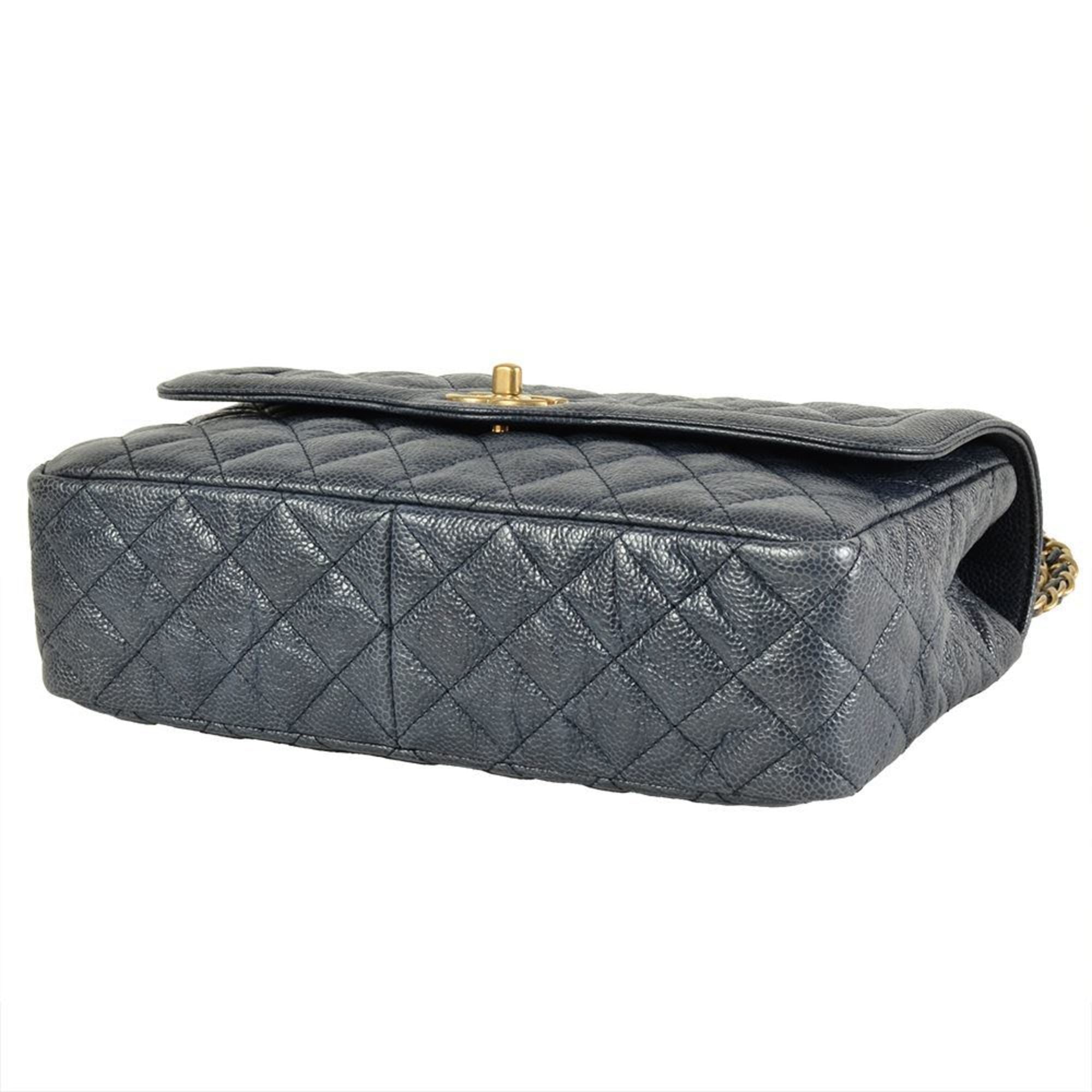 Chanel Blue Grained Calfskin Shoulder Bag