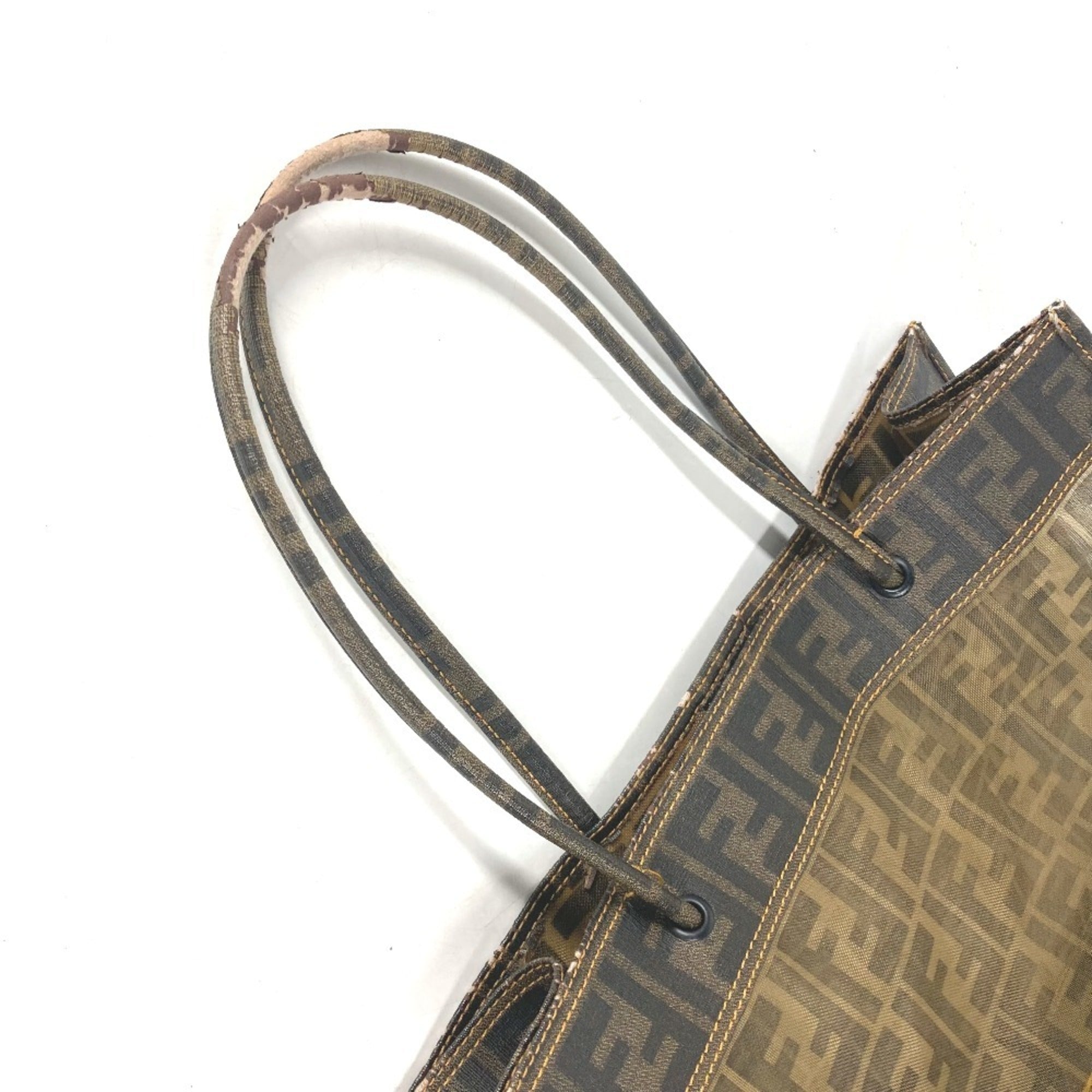Fendi Brown Leather Beach Bag Pouch Shoulder Bag Tote Bag
