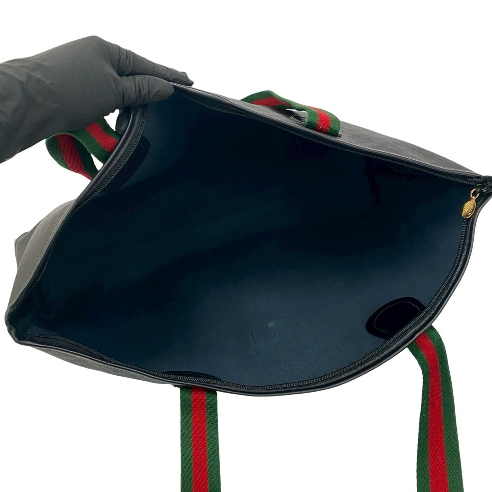 Gucci Black Green Red Color Leather Pvc Tote Bag (Pre-Owned)