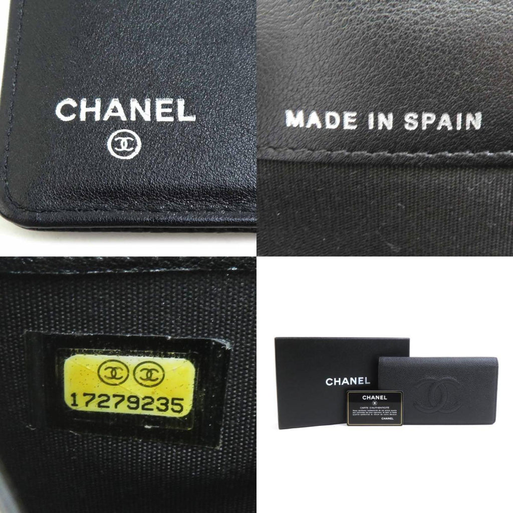 Chanel Black Canvas Leather Long Wallet (Bi-Fold)
