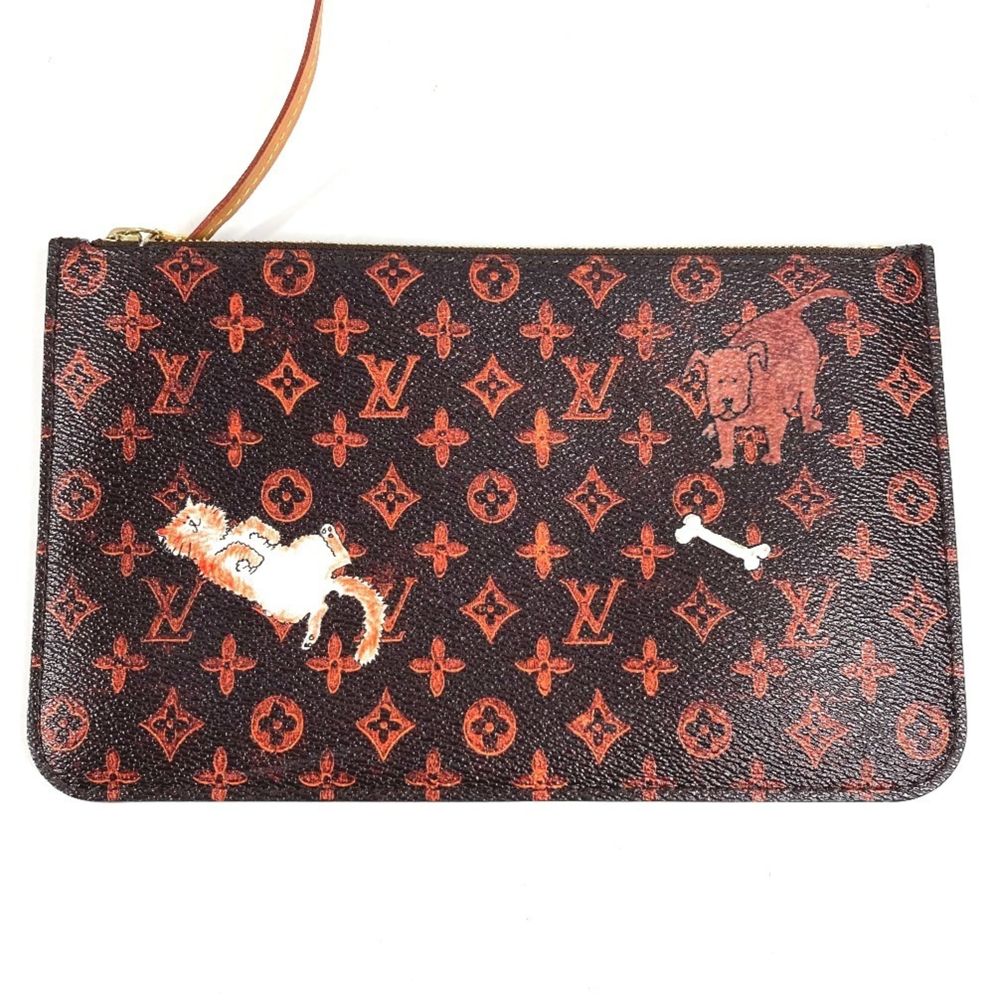 Louis Vuitton Brown Orange Monogram Leather Pouch Shoulder Bag Tote Bag