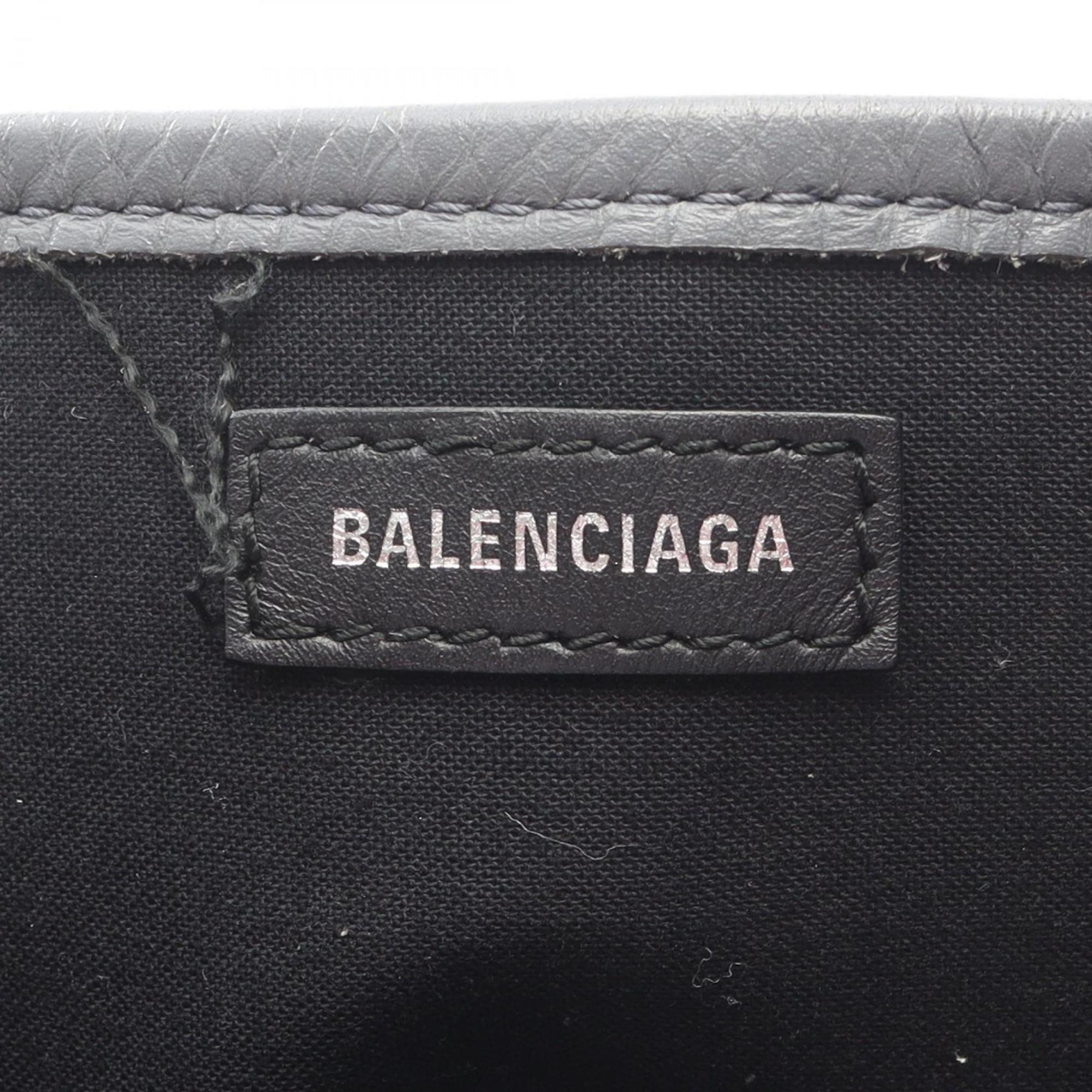 Balenciaga Gray Navy White Canvas Leather Handbag Tote