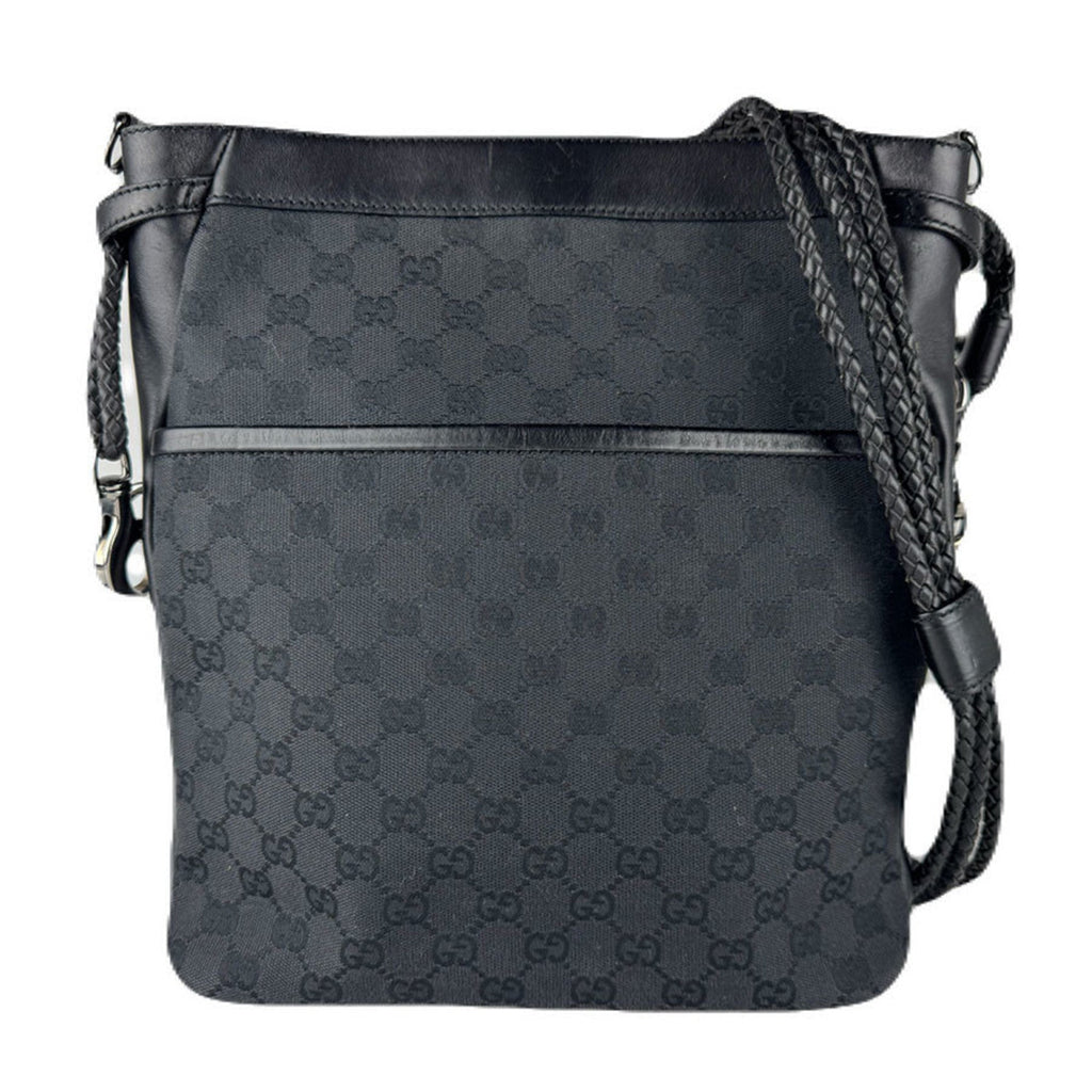 Gucci Black Gg Canvas Leather Shoulder Bag (Pre-Owned)
