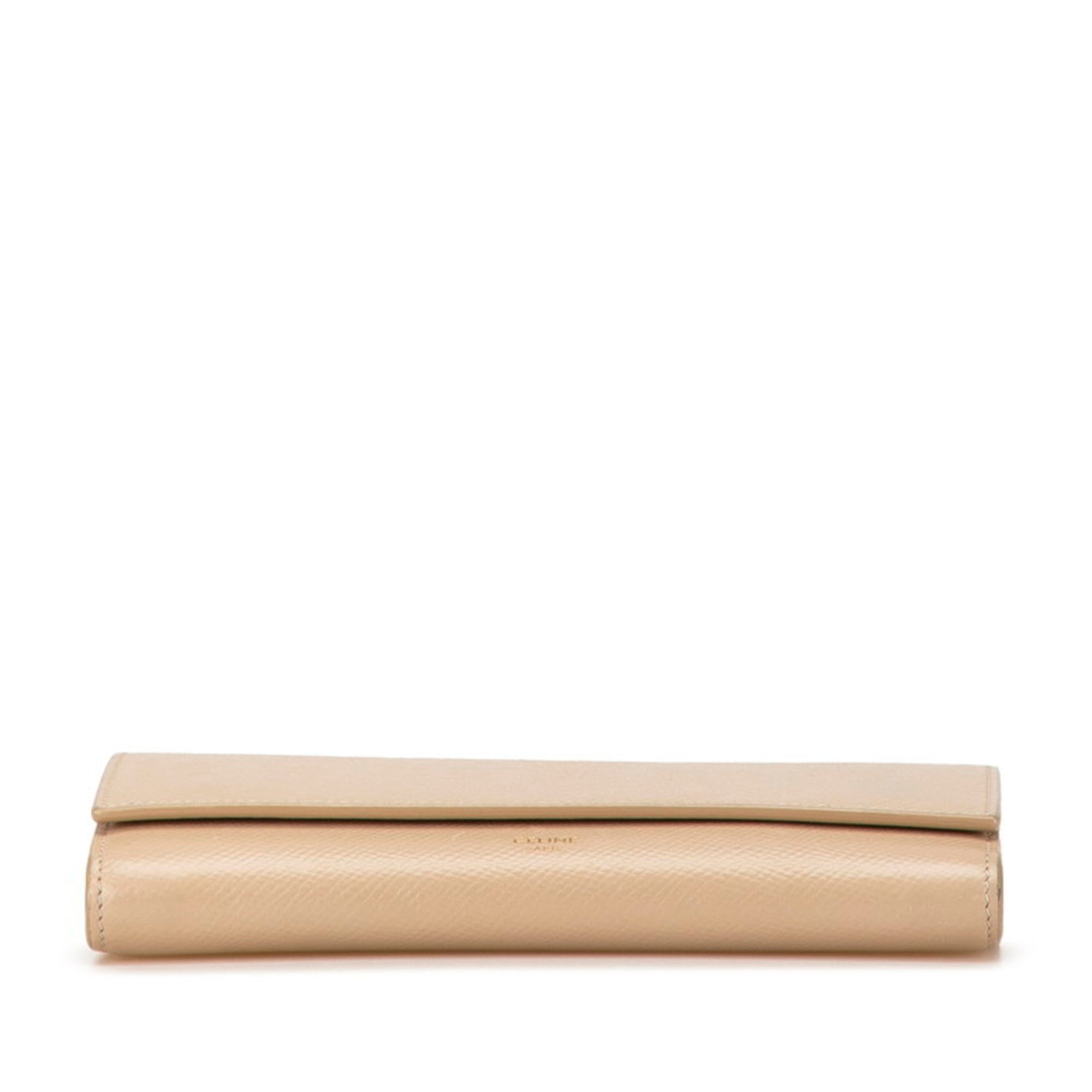 Celine Beige Leather Long Wallet (Bi-Fold)
